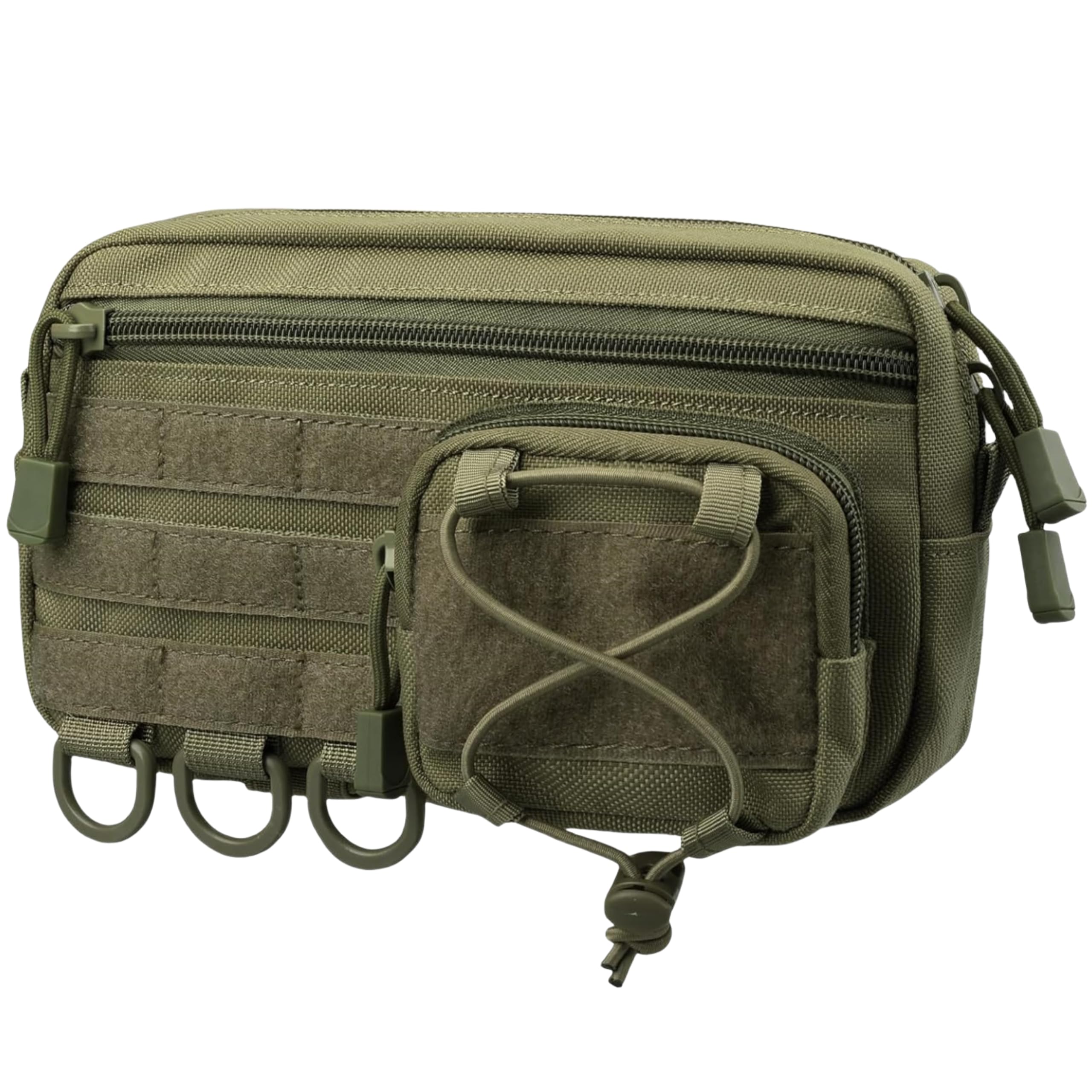 Tactical MOLLE Admin Pouch - Horizontal Daily Carry Utility Bag w/Drawstring Pocket, E.MT Medical Organizer for Vest, Backpack, Belt (Green)