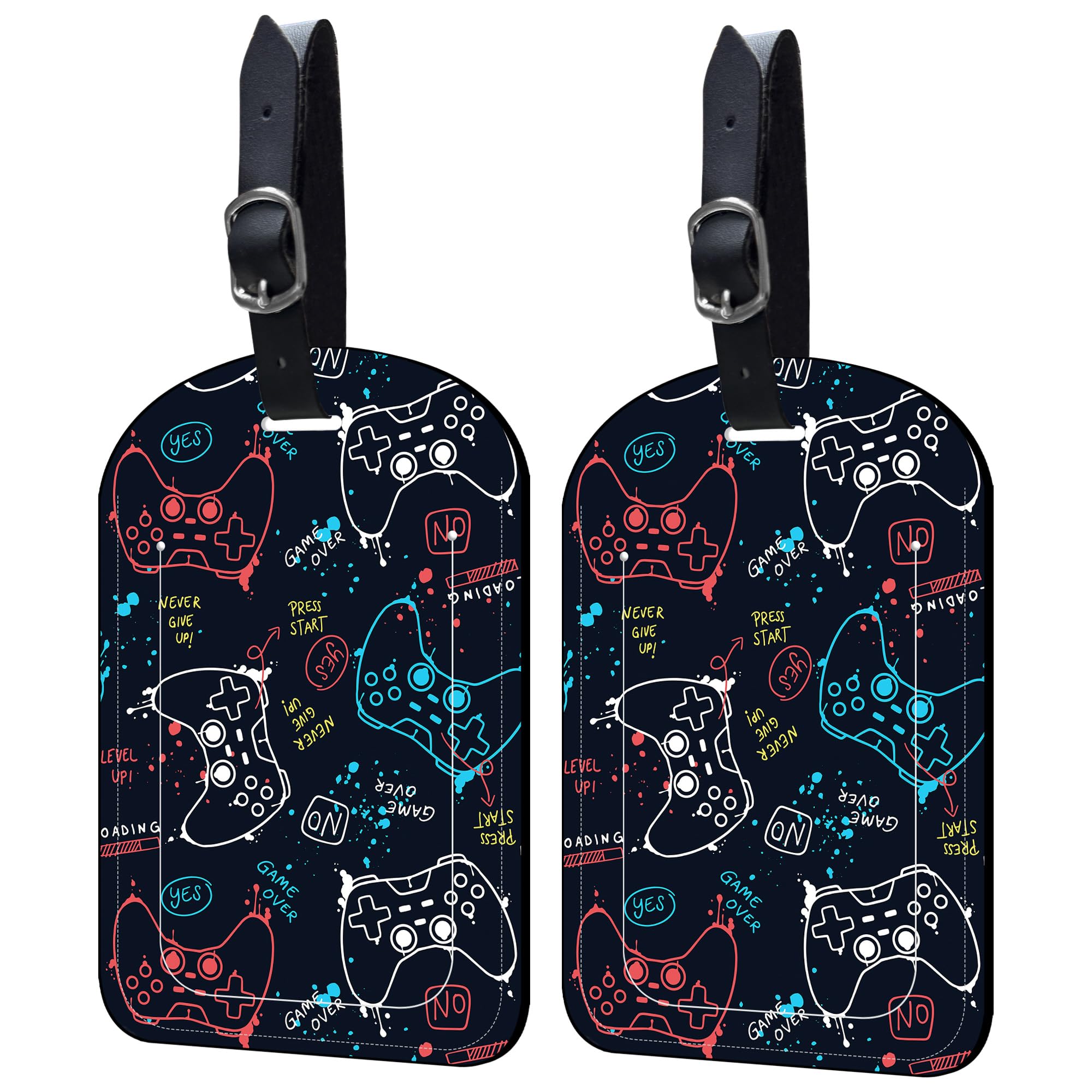 Neidius 2 Pack Luggage Tags Game Controller PU Leather Baggage Handbag Suitcase Tags with Secure Strap Privacy Cover ID Labels,Business Travel Baggage