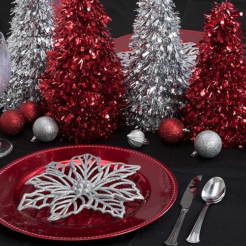 Miniatura 2 de KRE - Árboles de oropel en forma de cono rojo con purpurina de Navidad, 10 pulgadas, viene con un extra de suministros de decoración Jedsar para