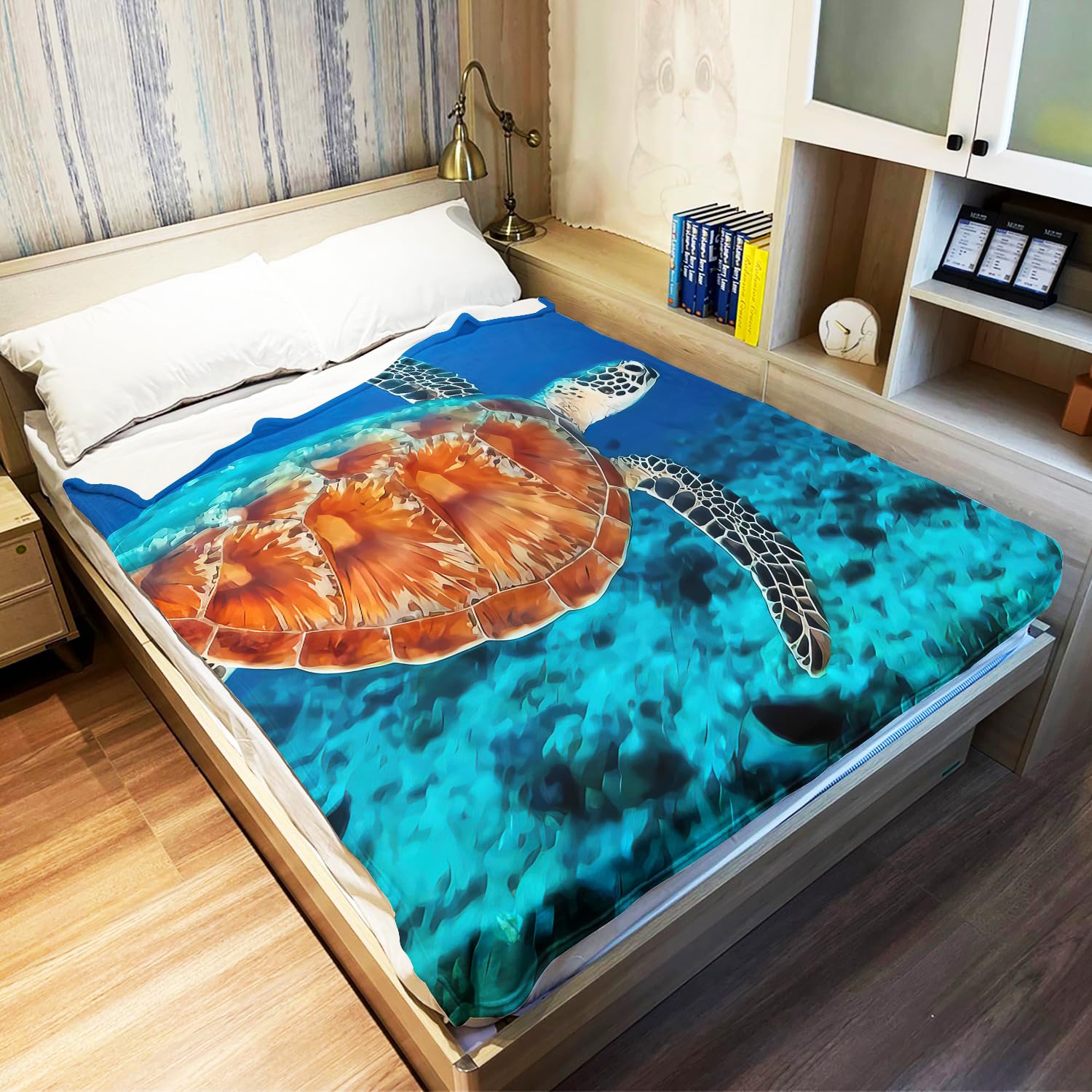 YISUMEI - 150 x 200 cm Decke - Wirkliche Schildkröte, die blaues Meer schwimmt Fleecedecke,Kaschmir-Gefühl Kuscheldecke Geeignet für Bett oder Sofa