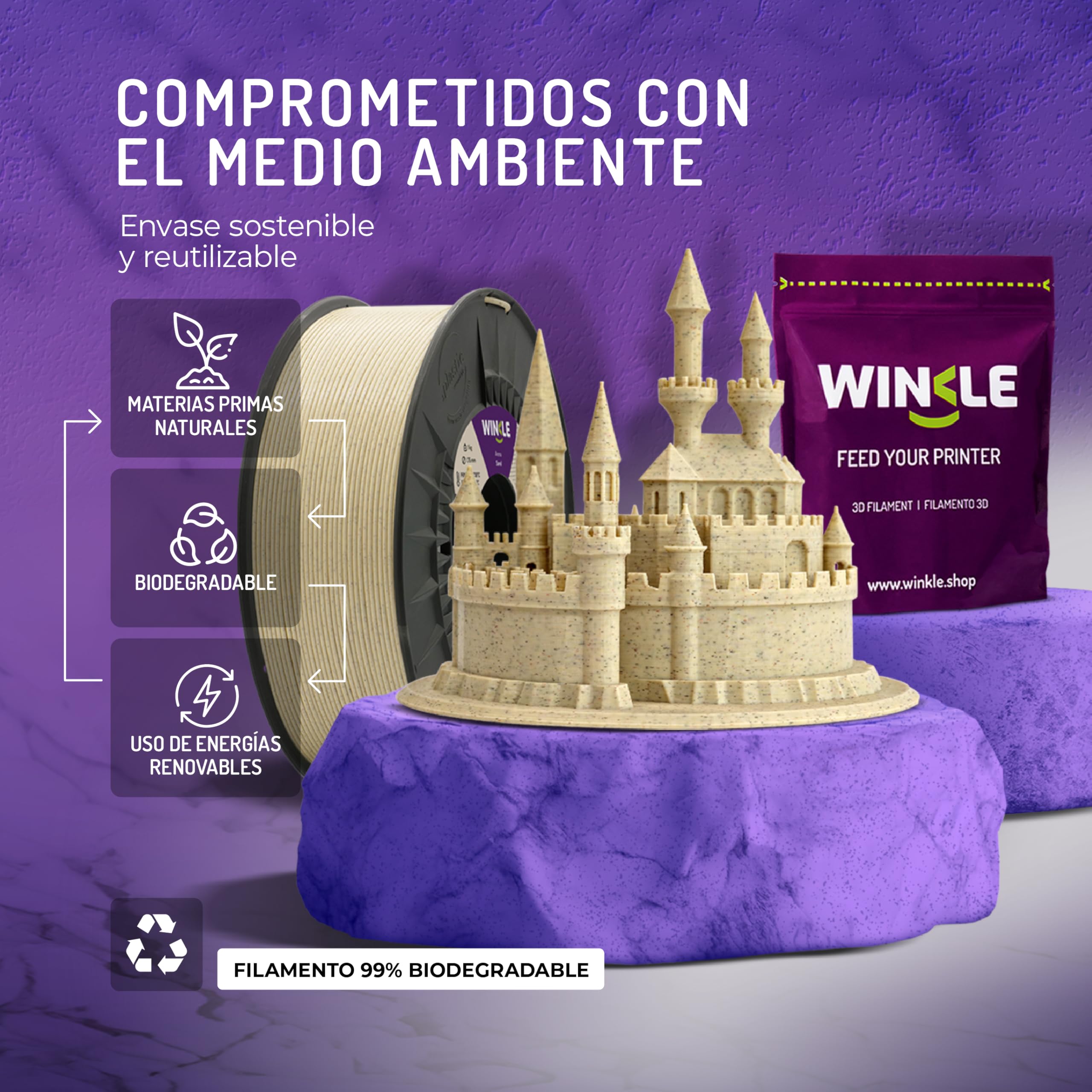 WINKLE Filament PLA HD Texture Arena 2,85 mm 1kg, Filament do drukarki 3D | Teksturowany filament kompatybilny ze wszystkimi drukarkami 3D, dokładność wymiarowa +/- 0,03 mm, wyprodukowano w Hiszpanii