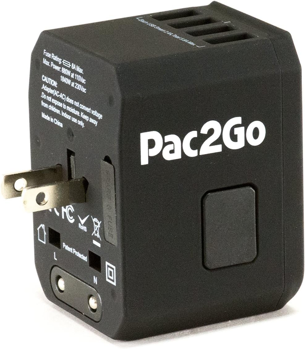 Limited Stock Pac2Go Universal Travel Adapter with Quad USB + USB-C Charger - All-in-One Surge/Spike Protected Electrical Plug with Fast Charging USB Ports, International Power Socket works in 192 Countries - 5XUSB