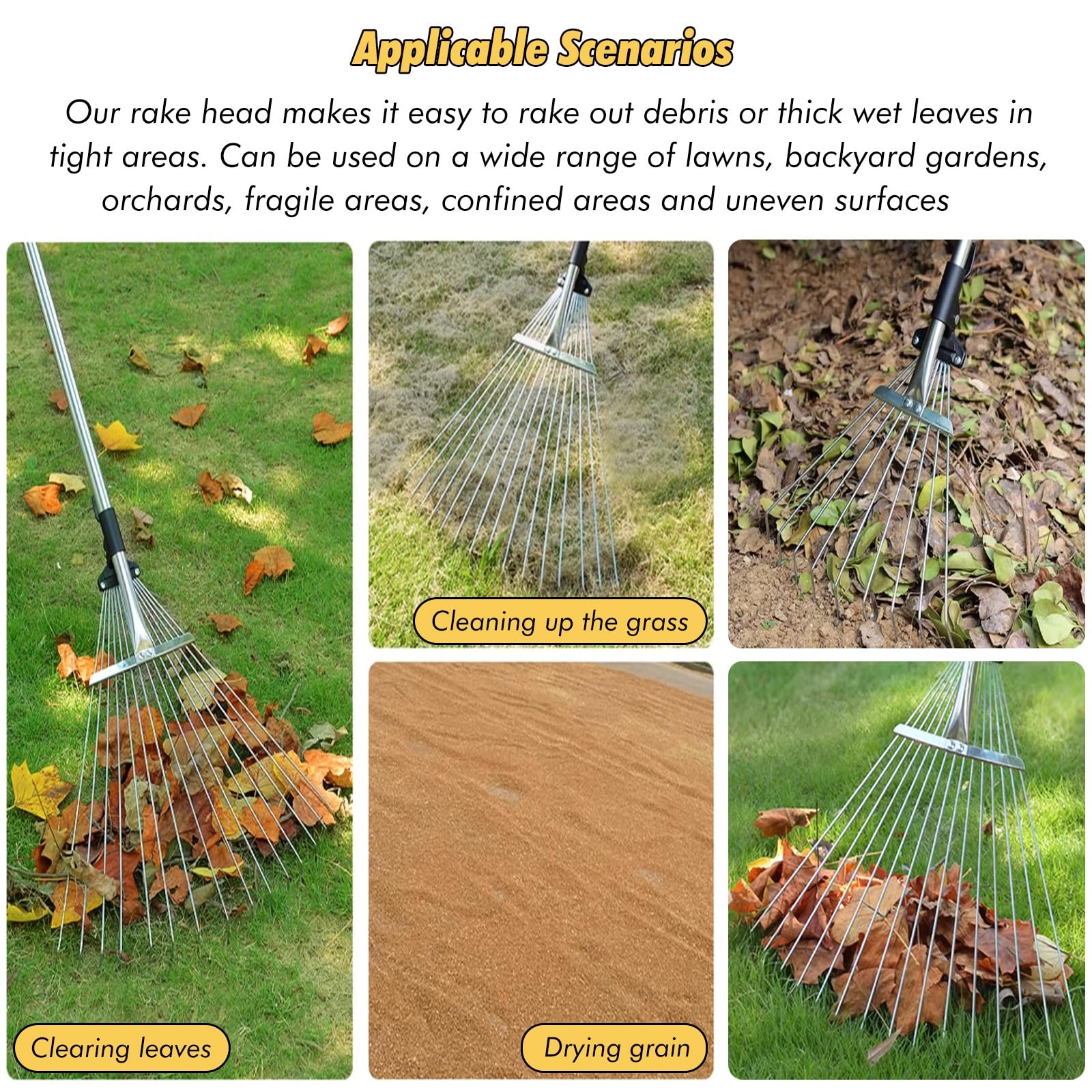 Rastrello Per Foglie Rastrello da giardino in acciaio inossidabile per foglie, 55 - 73 cm/ 82 - 160 cm Rastrello da giardino retrattile in metallo/Piccolo rastrello per tappeto erboso per paesaggi art