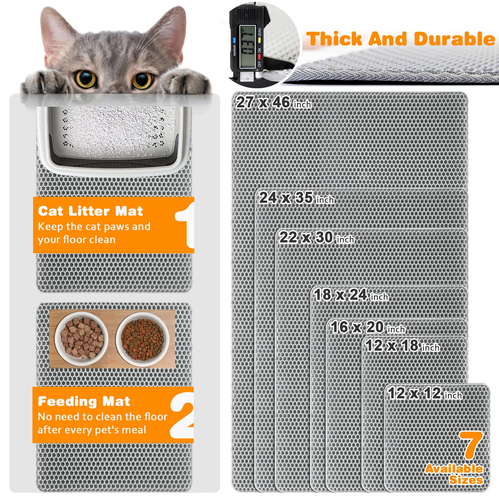 Waterproof Cat Litter Mat, Double Layer EVA, Odor-Free Large Grid, Urine Proof, Easy Cleanup (Gray, 16 x 20) - image 2