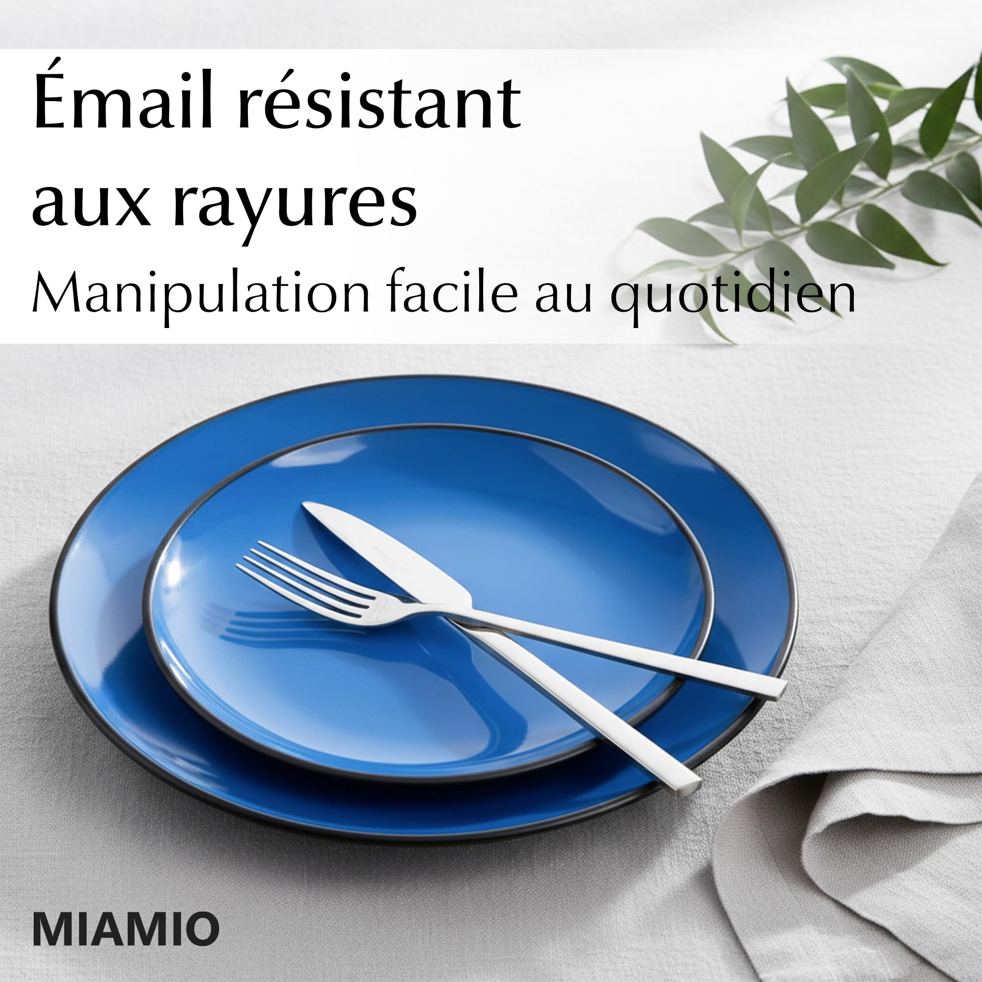 MIAMIO - Ensemble d'assiettes 6 en céramique grès pour la table - Collection Le Papillon (Bleu, 26 cm)