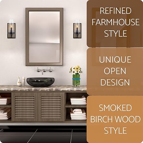 Miniatura 3 de Kira Home Sierra - Aplique de pared moderno de 11 pulgadas + pantalla de vidrio transparente, estilo madera de abedul ahumado + acabado negro