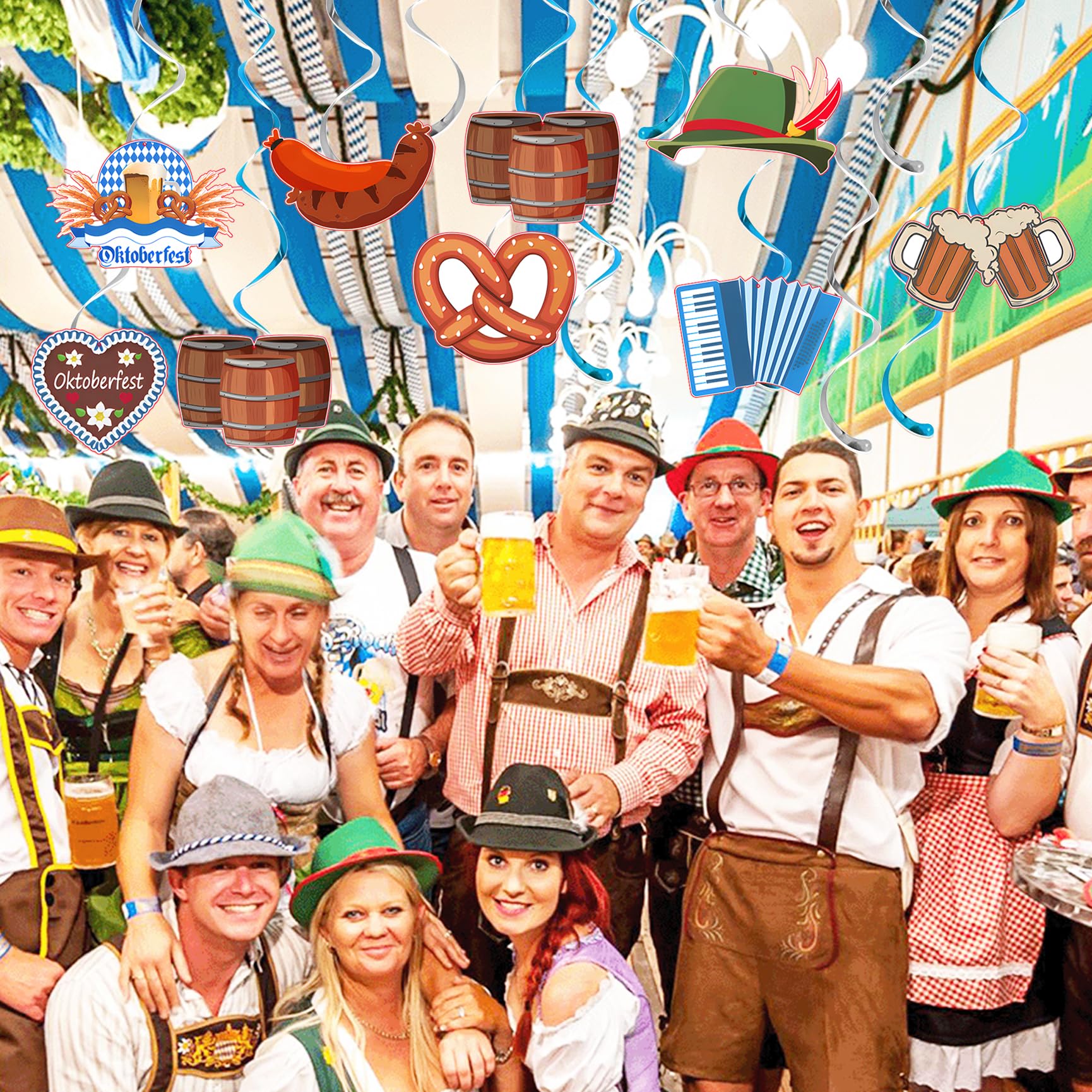 MKLG Oktoberfest Deko Set 30-tlg - Bayrische Spiralschmuck Girlanden Mit Traditionellen Motiven