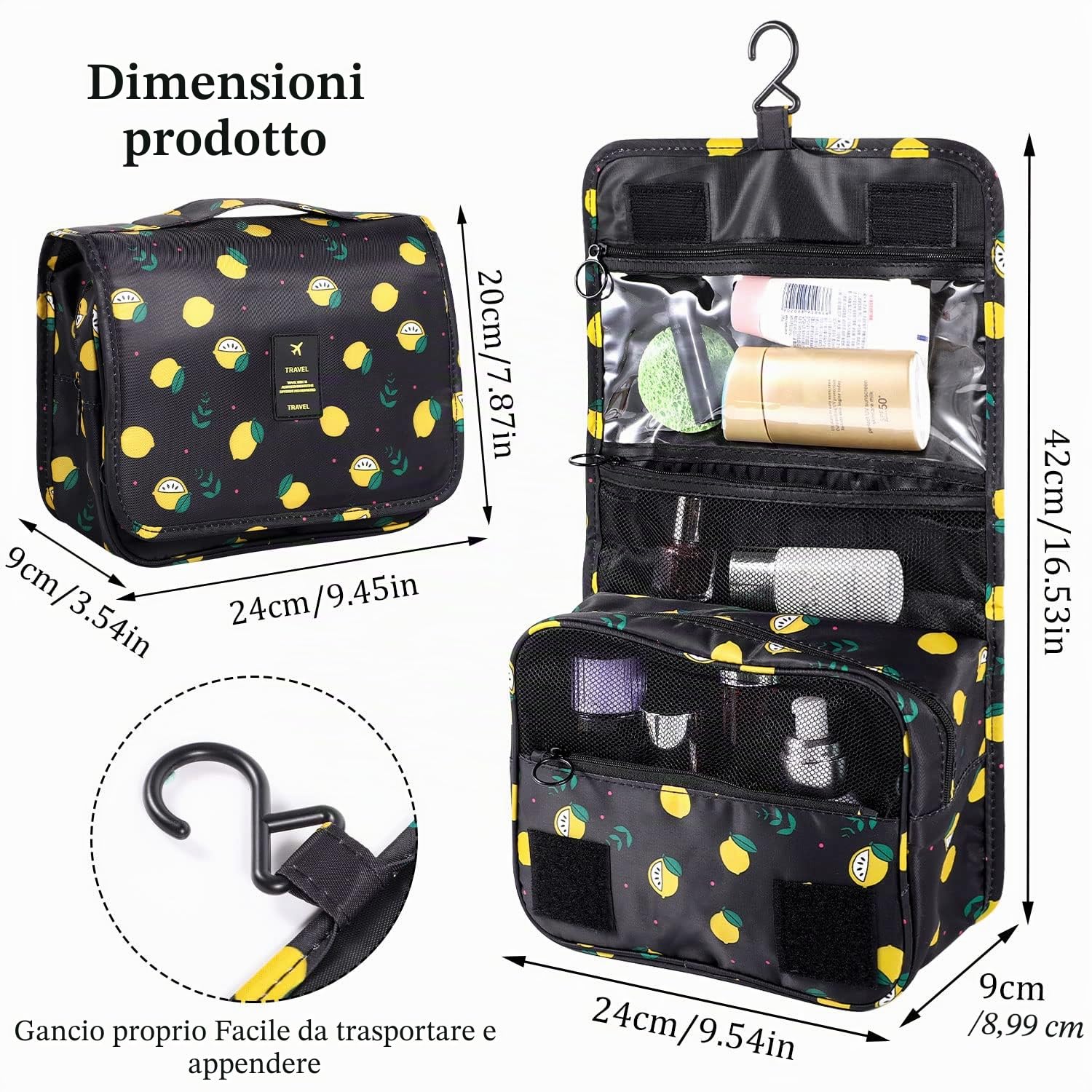 Beauty Case da Viaggio, Borsa da Toilette da Viaggio Portatile Beauty Case da Appendere Impermeabile Borsa Porta Trucchi da Bagno per Regali Natale Donna Uomo (Blu navy)