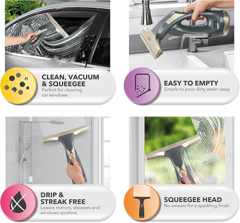 Beldray Titanium Akkus Ablaktisztító Gumilap Fejjel 60ml Tartály Cseppmentes