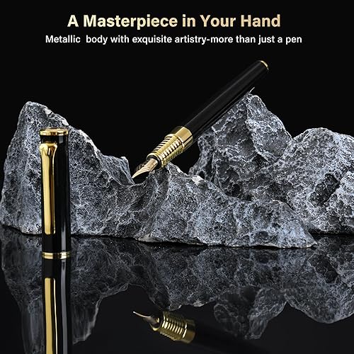 Miniatura 2 de lucilynx Juego de pluma estilográfica negra, punta media, incluye 10 cartuchos de tinta, 2 convertidores de recarga de tinta y caja de regalo