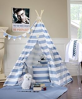 Jeffery Teepee Bundle from Canada Includes Teepee with Floor, Pocket, Poles, LED Light, Flags Banner, Storage Bag, Teepee,Kids Teepee Tent,Play Tent, Playhouse, Boys Room Decor