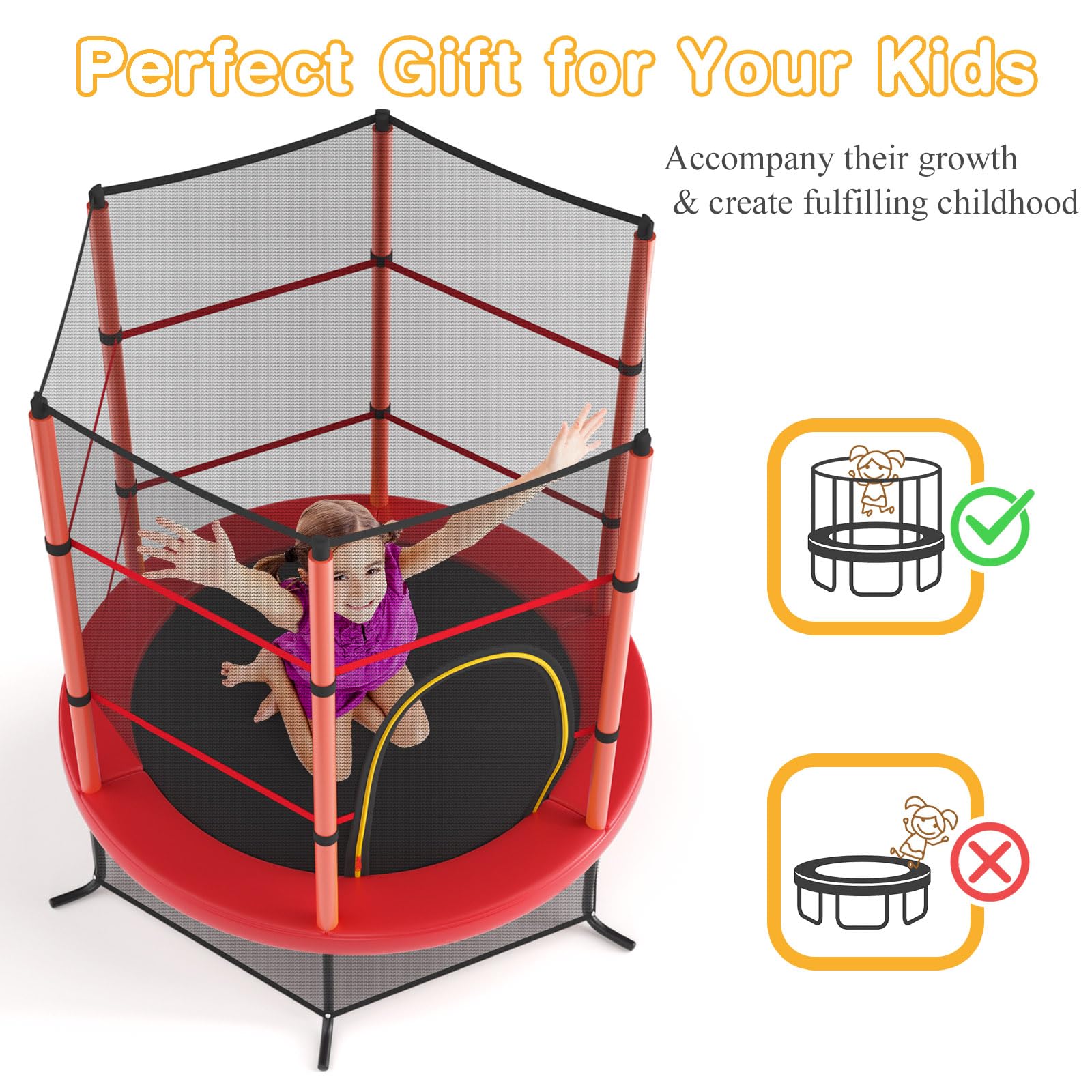 LIFEZEAL Trampolin Ø 165 cm mit Sicherheitsnetz, Mini-Trampoline Indoor, Gartentrampolin für Training & Unterhaltung, Kindertrampolin für Kinder von 3-6 Jahren