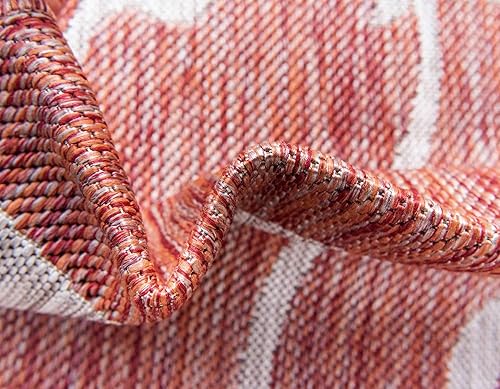 Miniatura 6 de Unique Loom Outdoor Botanical Collection - Alfombra rizada, 6 pies 1 pulgada x 9 pies, rectangular, rojo óxidomarfil