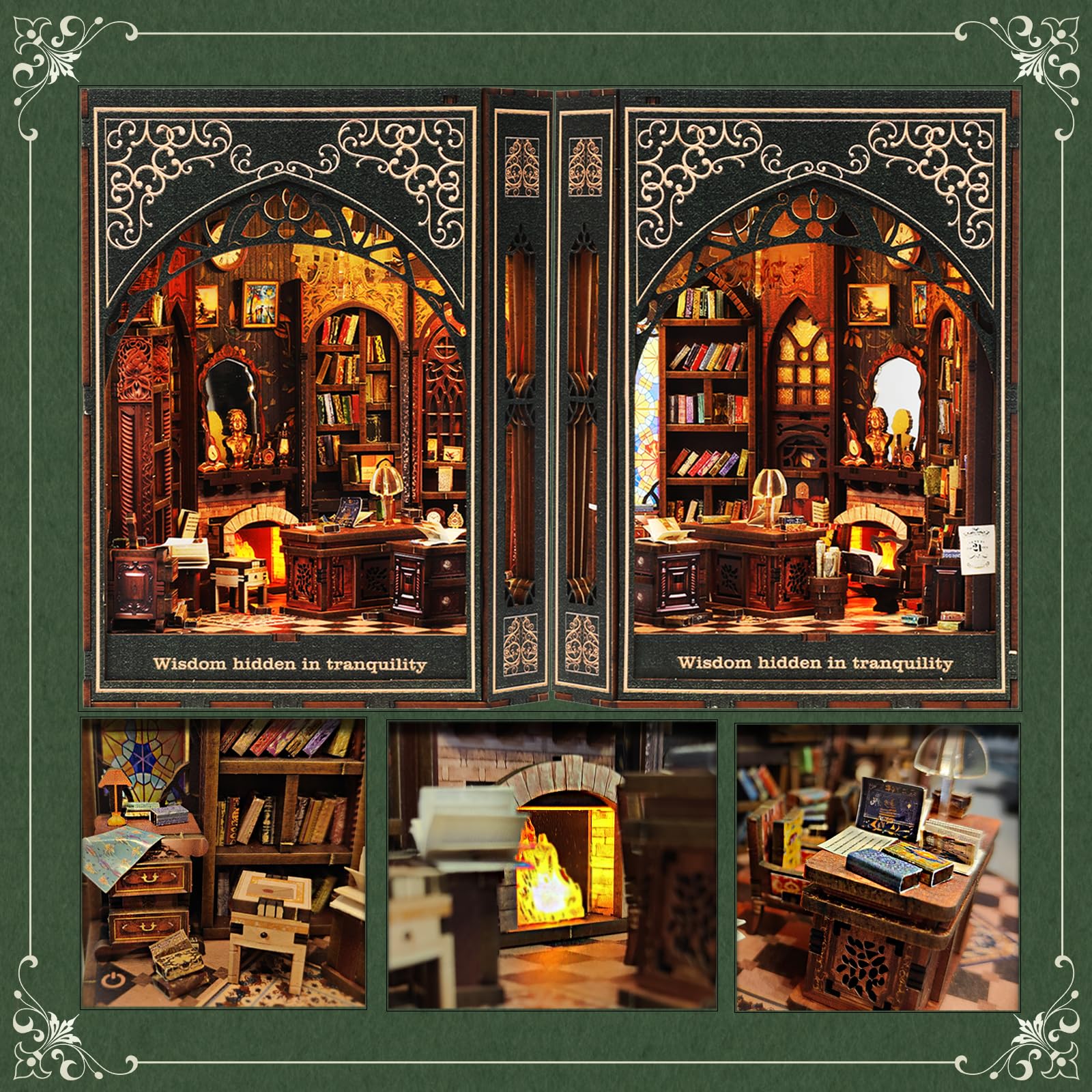Book Nook Kit mit LED-Lichtern | DIY 3D Puzzle Bücherregal Einsatz | Handgemachte Tiny House Decor für Bastler & Home Decor