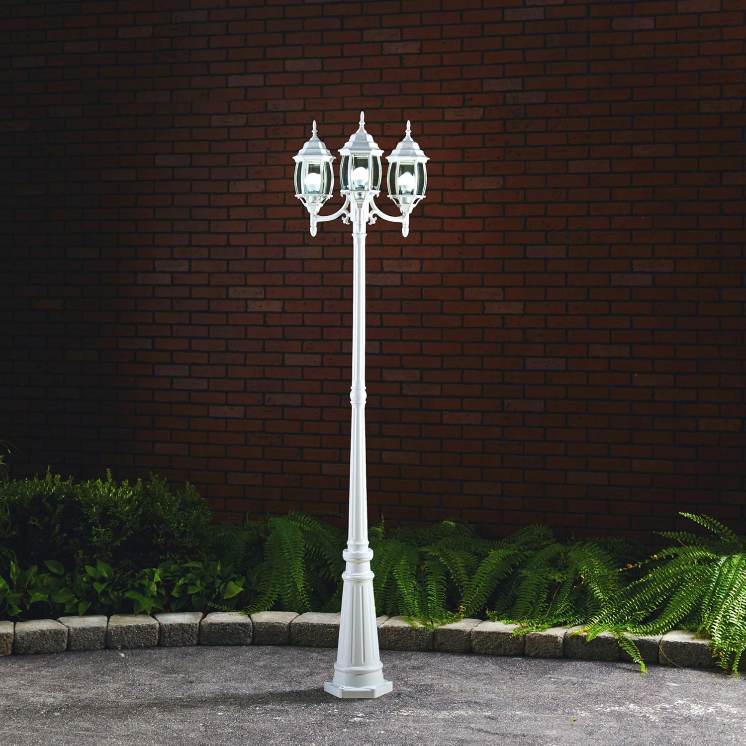 Blасk Frіdау - 60% оƒƒ NOMA Outdoor Street Light | Waterproof Outdoor Lamp Post Light with Triple-Head Design for Backyard, Patio, Garden, Walkway or Décor | White Light Pole with Clear Glass Panels, 3-Headed
