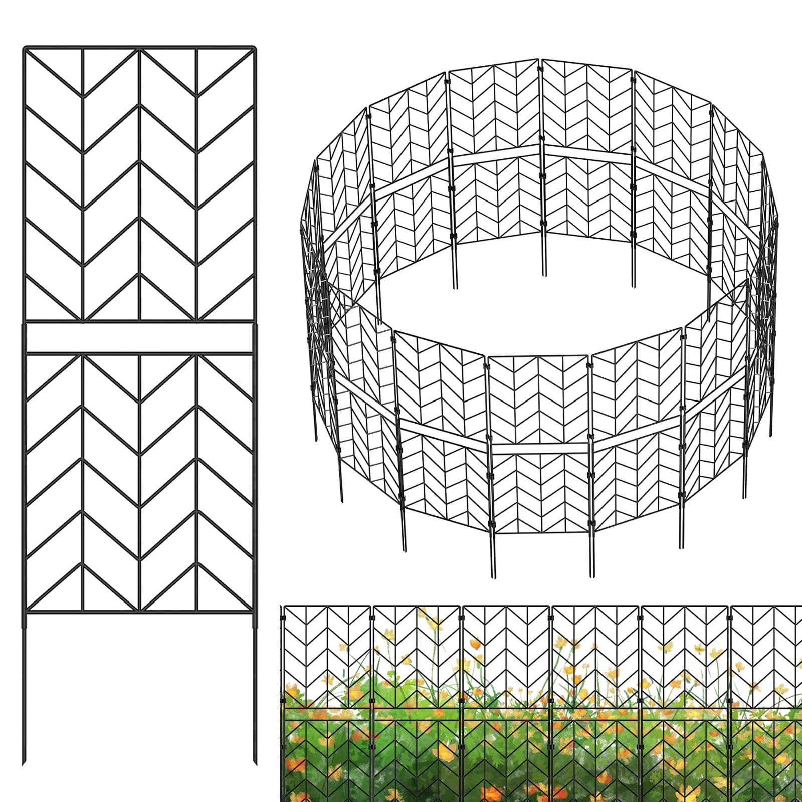 Photo 1 of ***MEASUREMENTS INACCURATE/ SMALLER THAN LISTED MEASUREMENTS*** YBING Tall Decorative Garden Fence, 15 Pack, 38in (H) x 15.7Ft (L), Rustproof Metal Fence Border, Small Animal Barrier, Border Panel Fencing, No Dig Fence for Flower Bed Patio Landscape Outdo