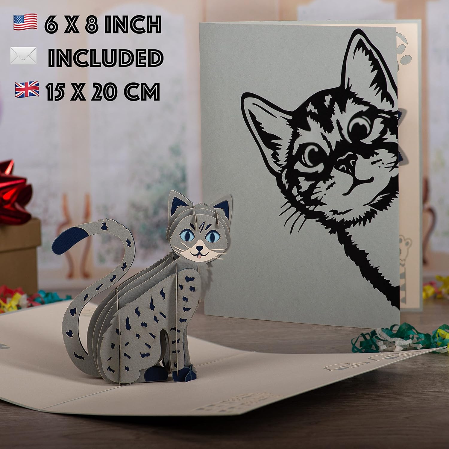 Cat Pop Up Card by DEVINE Popup Cards w/envelope (8"x6") | Pop Up Greeting Cards | Pop Up Birthday Cards for Women Mom | Funny 3D Cards All Occasion - Image 2