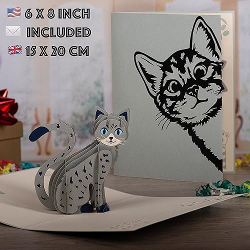 Miniatura 2 de DEVINE - Tarjeta desplegable de gato con sobre (8 x 6 pulgadas), tarjetas de felicitación desplegables, tarjetas de cumpleaños desplegables para