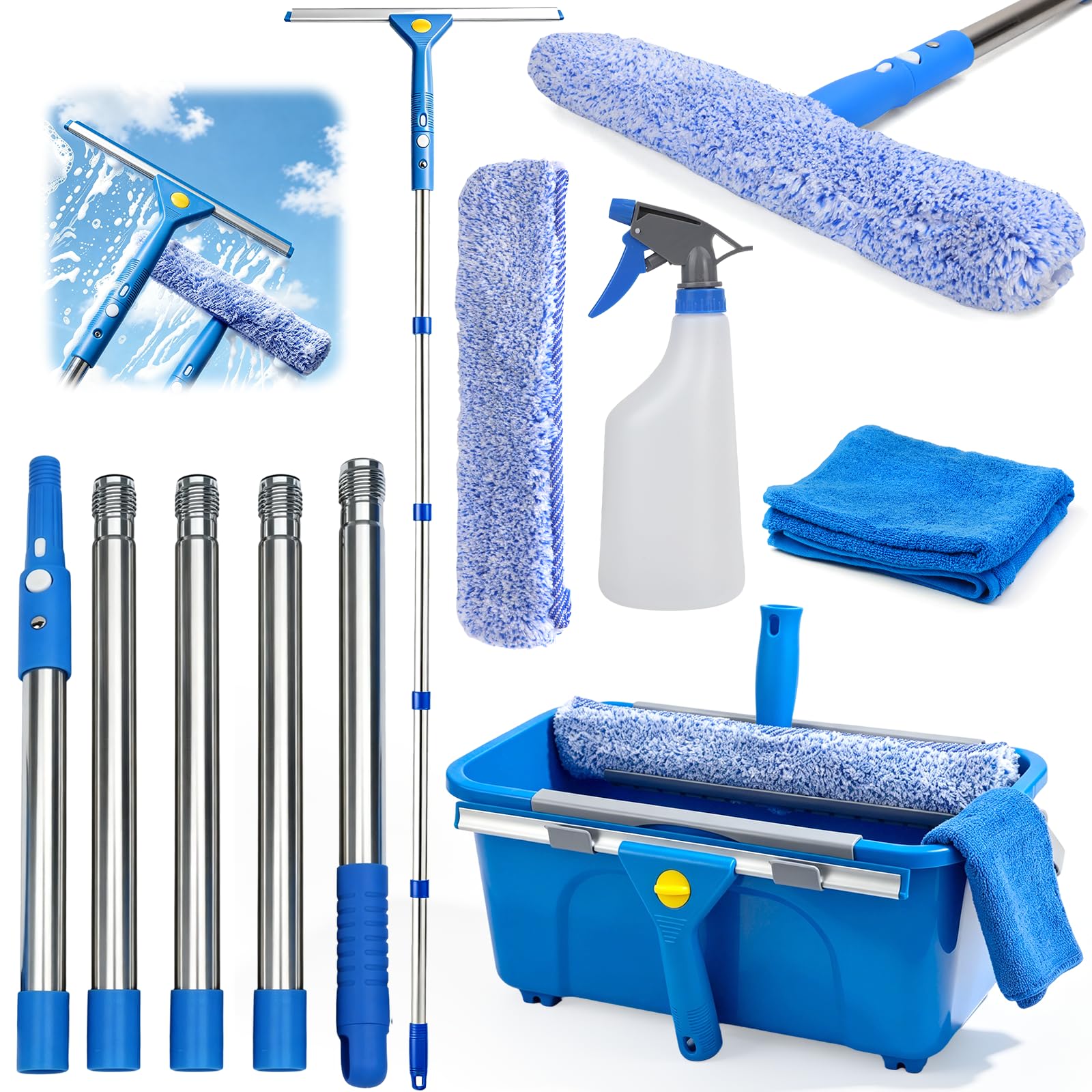 ddLUCK Window Cleaning Equipment with Bucket, Cleaner Kit for High Window