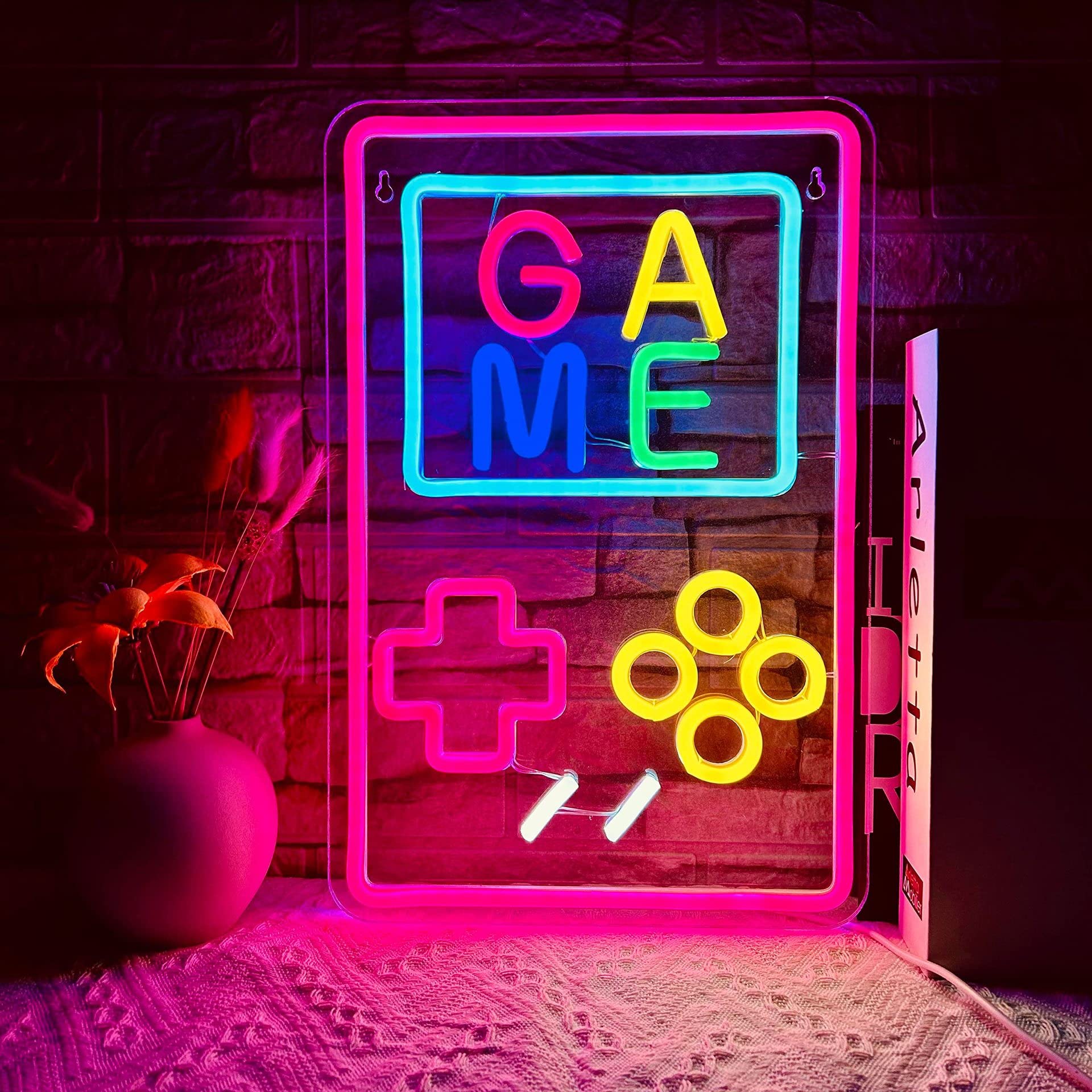 Neon Gaming LED USB lampa do sypialni i pokoju zabaw (różowa) | Modny design gamingowy, zasilanie USB 5 V, oświetlenie dekoracyjne dla nastolatków, sypialni, biura, pokoju zabaw i przyjęć.