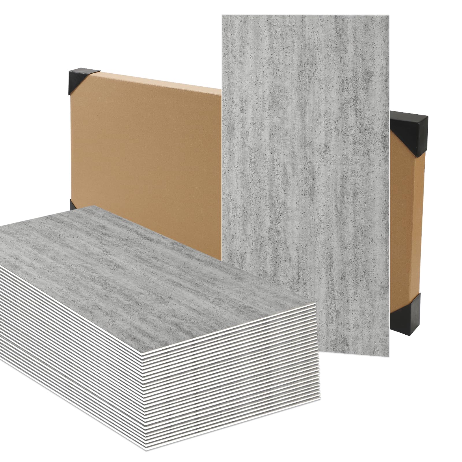 10PCS Grey Concrete Effect Self Adhesive Wall Panels, Industrial Decorative Cement Effect Peel and Stick Acoustic Wall Panels for Living Room Bedroom, 2.5mm Thick, Interior & Exterior Design, 60x30cm