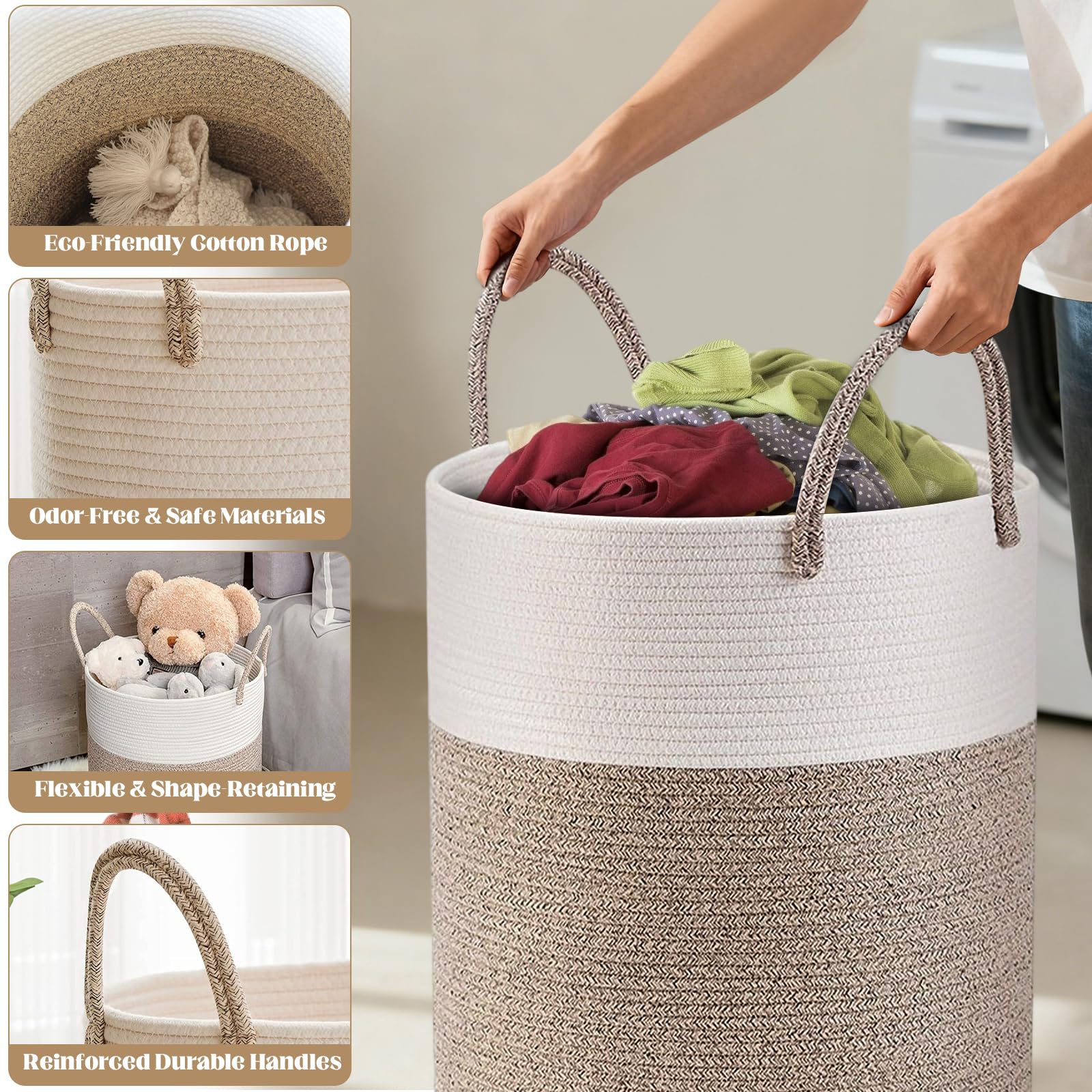 Cesto per biancheria in plastica Hugger 63L grigio | Leroy Merlin