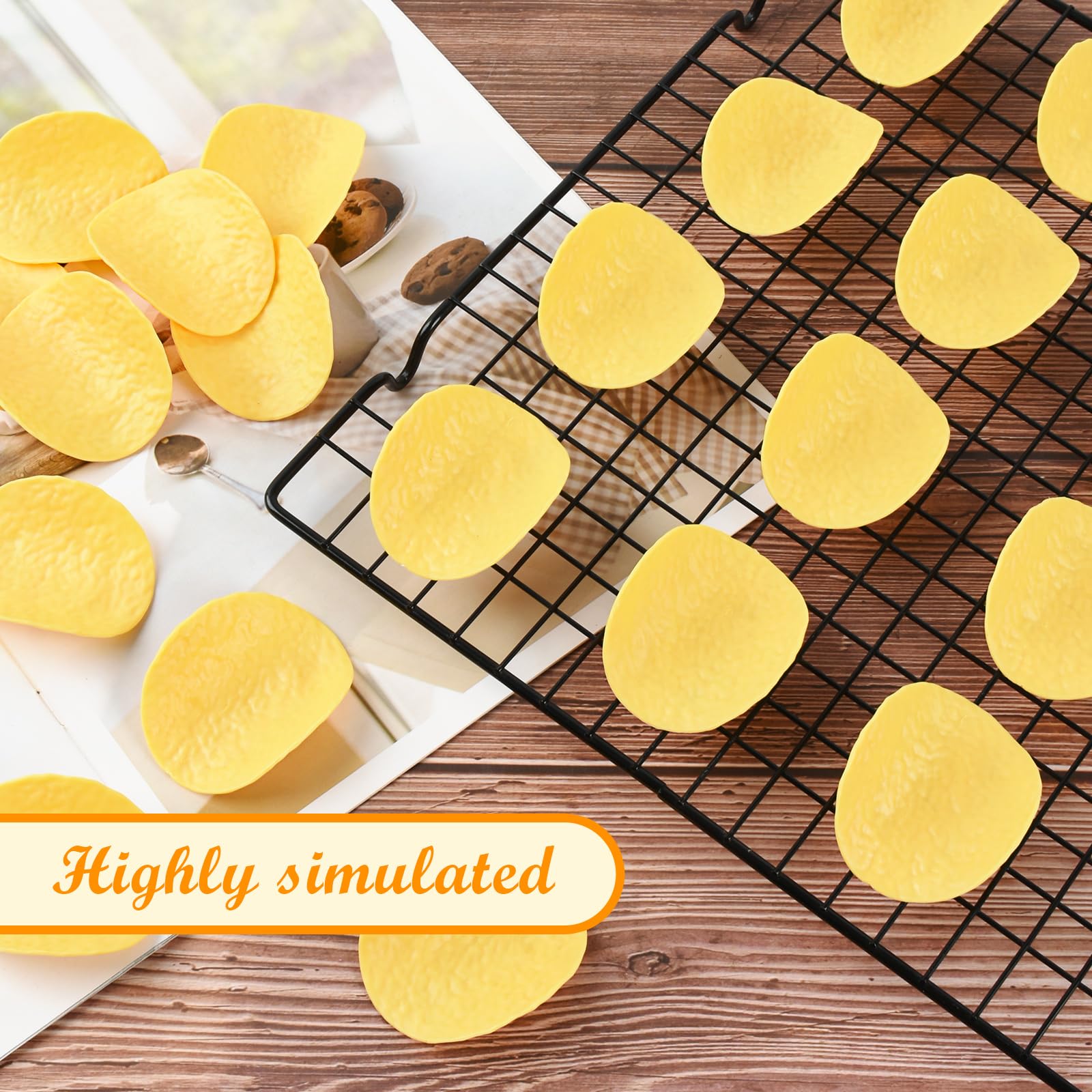 Künstliche Kartoffelchips, 50 Stück, große gefälschte Kartoffelchips, Snack, realistische Fast-Food-Modelle für Lebensmittel, Zuhause, Küche, Dekoration, Markt, Display-Requisiten