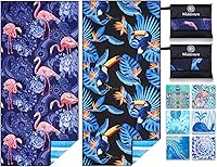 Vista 15 de Paquete de 2 toallas de playa ligeras de microfibra, sin arena, de secado rápido, absorbentes, delgadas y compactas, para piscina, camping