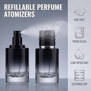 JJLFresheners 2Pcs Black Perfume Atomizer Portable High-Grade Glass Spray 30ml Refillable Small Bottle Travel Cosmetics Outdoor Dispensing Mini Spray Bottle,Refillable Containers, Spray Bottles