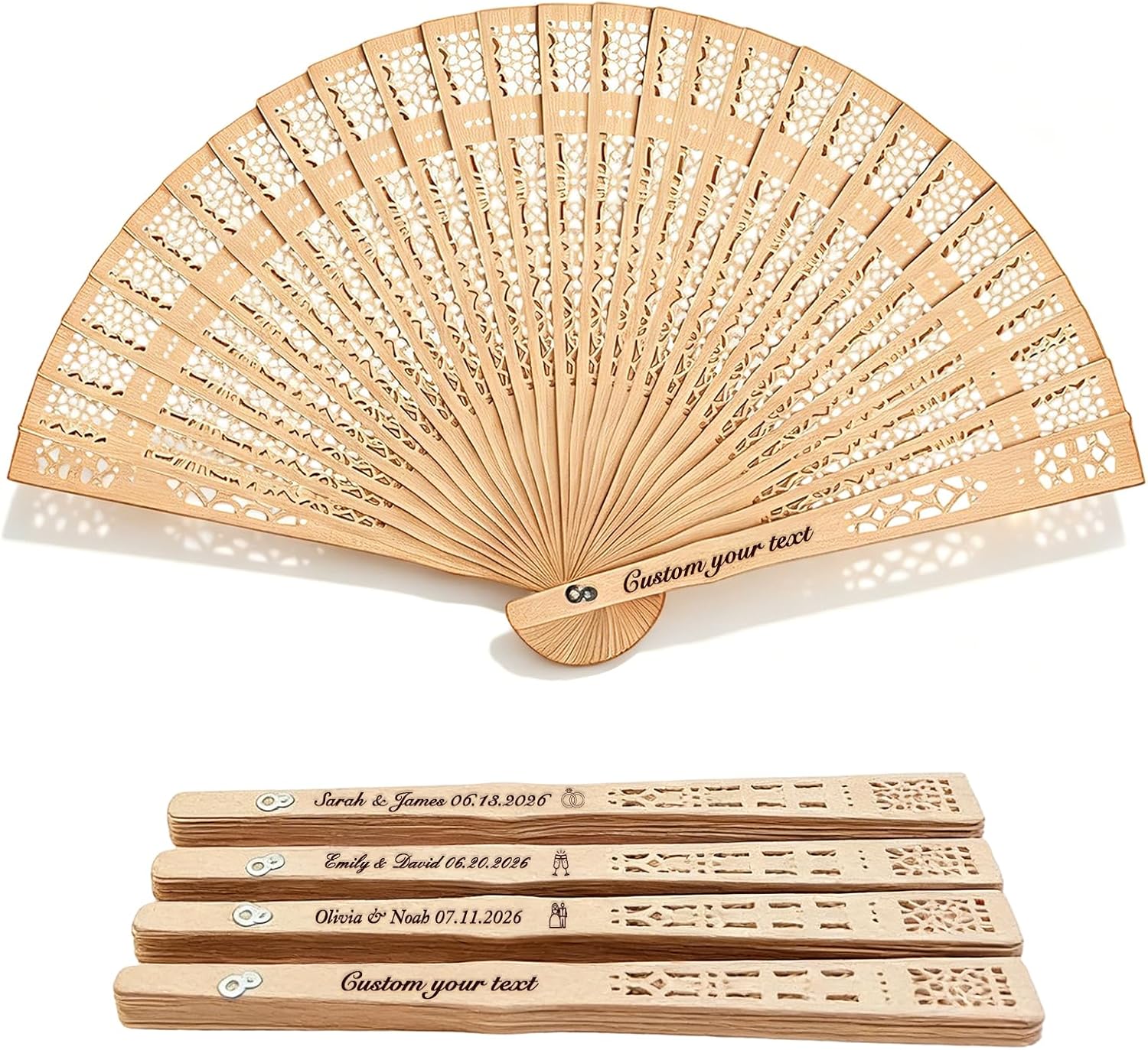 Fans for Wedding Guests – Foldable Wooden Hand Fan, Personalized Wedding Favors, Custom Name & Date, Fans Bulk for Summer Wedding