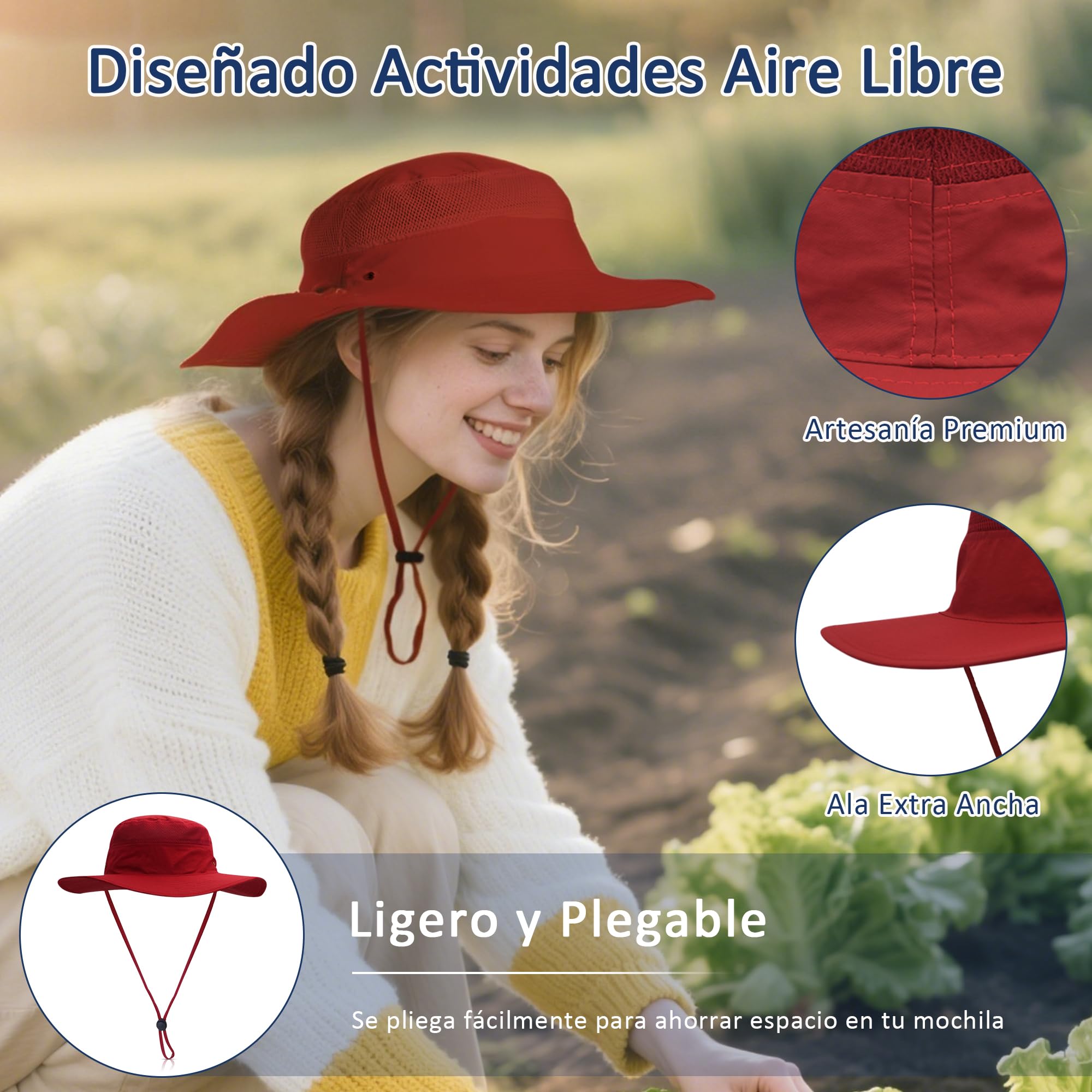 Sombrero para el Sol Mujer Hombre Gorro de Pesca UPF 50+ Anti-UV Vacaciones Playa Doblar Sombrero Gorro de Pesca Viajar Sombrero de Cubo
