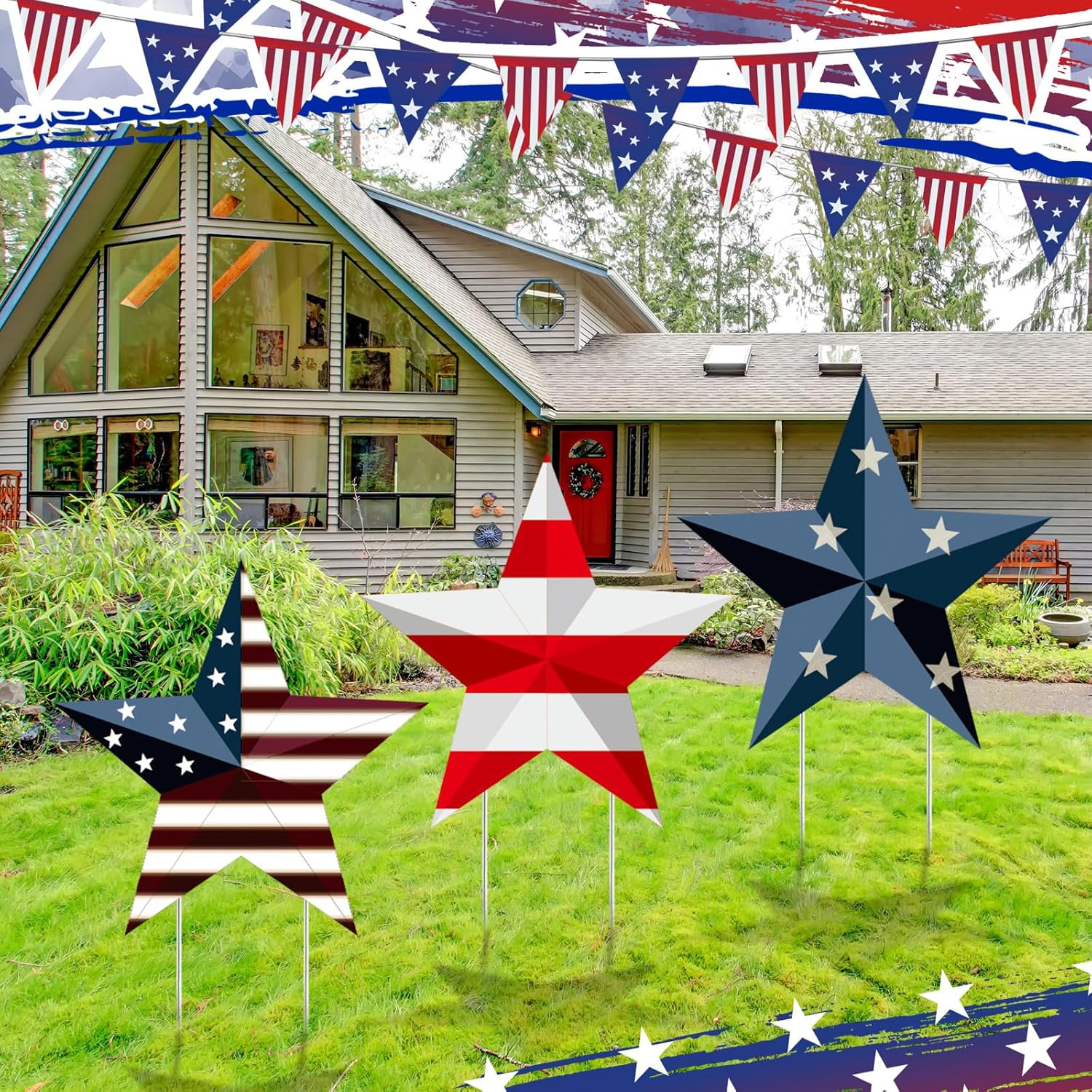 Pickmesh 3 Pcs Metal Memorial Day Yard Signs 27.8'' H Garden Stakes Outdoor Waterproof Patriotic Lawn Signs for 4th of July Independence Day USA 250th Anniversary Patio Walkway Pathway Decorations