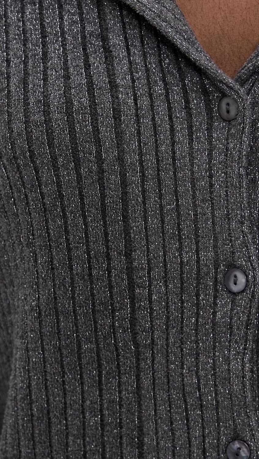 Barefoot Dreams Women's Metallic Rib Button Front Shirt - Image 6