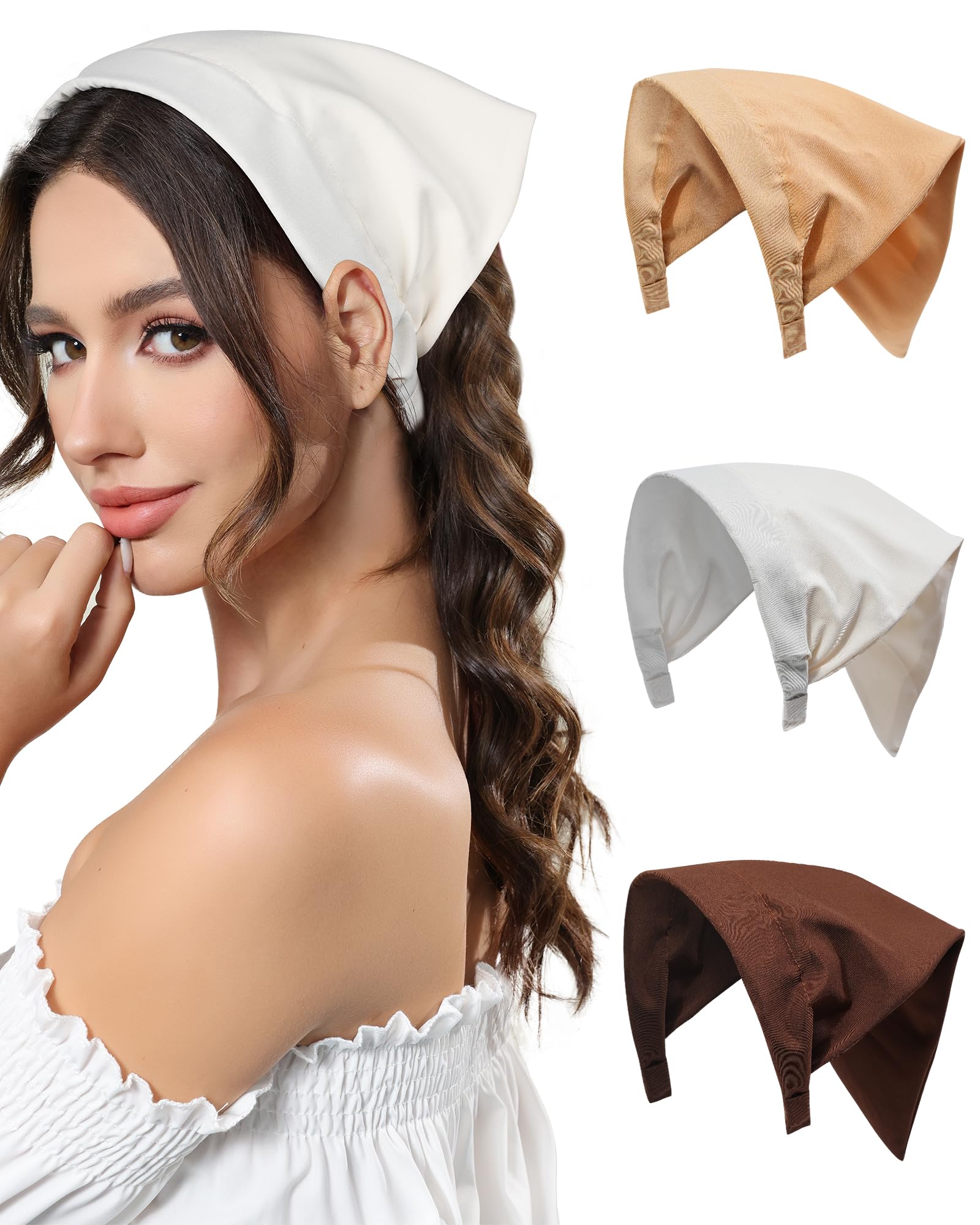 AWAYTR3pcs Hair Bandana for Women Girls Hair Scarf Headband Bandana Double Layer Triangle Head Kerchief Boho Hair Band