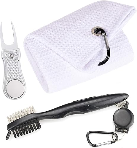 Miniatura 34 de Mile High Life Toalla de golf de microfibra con patrón de gofres Cepillo limpiador de ranuras para club Herramienta plegable con marcador