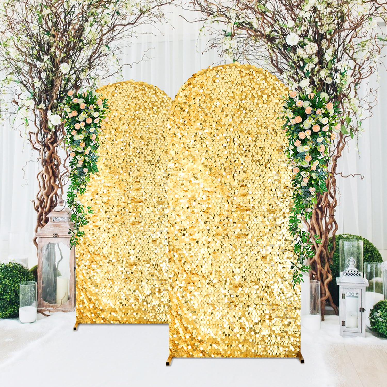 SaitiMade Copertura per fondale ad arco con paillettes dorate, 1,8 m | Copertura per archi di nozze, copertura rotonda per sfondo Chiara per feste di compleanno, cerimonie, baby shower, banchetti