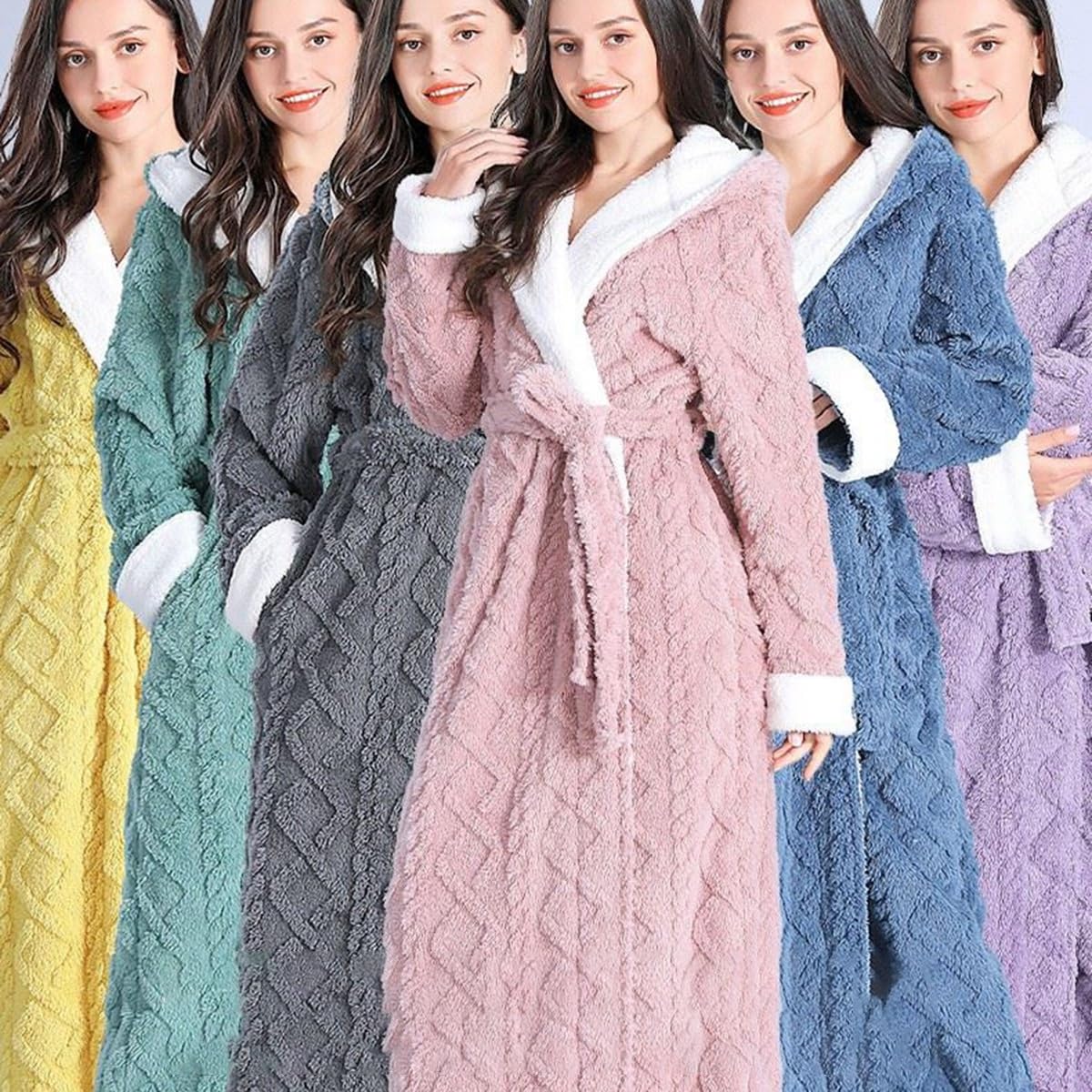 Damski Pluszowy Polarowy Szlafrok Z Kapturem Miękki Długi Szlafrok Spa Męskie Wygodne Szlafroki Ciepły Płaszcz Domowy Bielizna Nocna Koszula Nocna(/Gray,XL women)