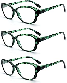 EYE ZOOM 3 Pack Stylish Cat Eye Style Reading Glasses for Women, Tortoise Green, 2.25