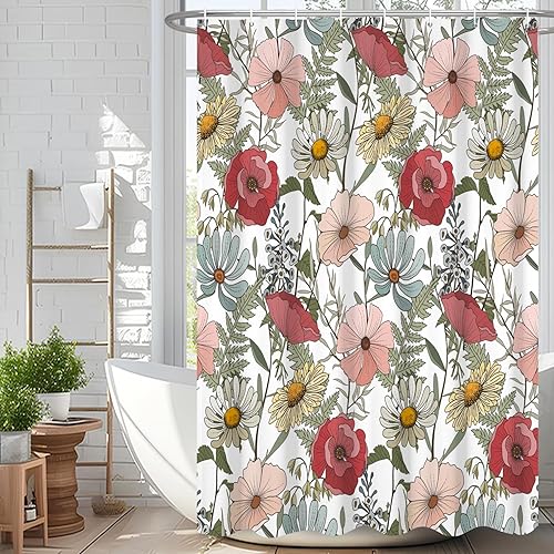 Miniatura 58 de Cortina de ducha de eucalipto verde salvia Velaequezii con plantas de acuarela, hojas botánicas de primavera impresas, cortina de baño impermeable