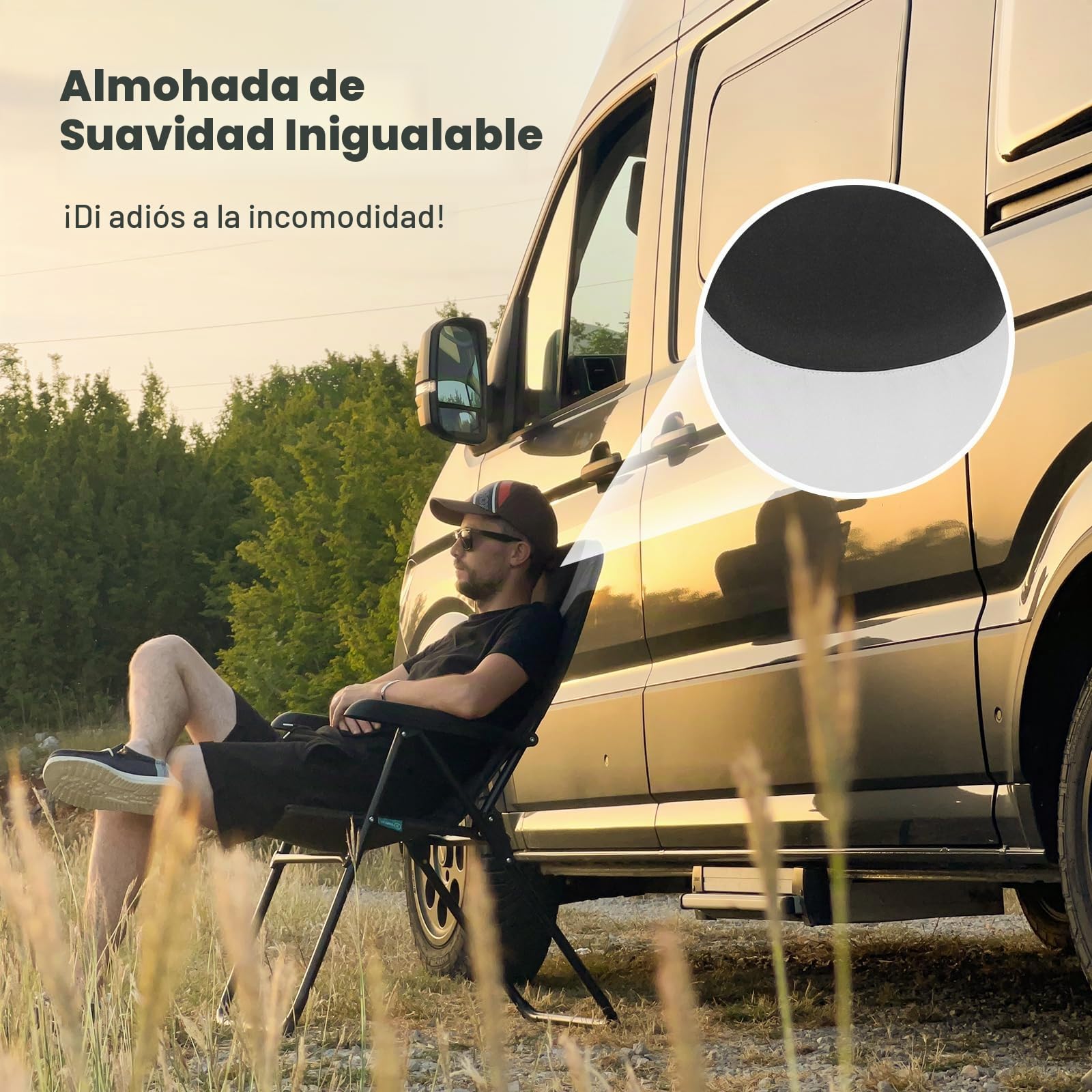 Homecall Silla de jardín plegable acolchada con respaldo ajustable, negro y crema