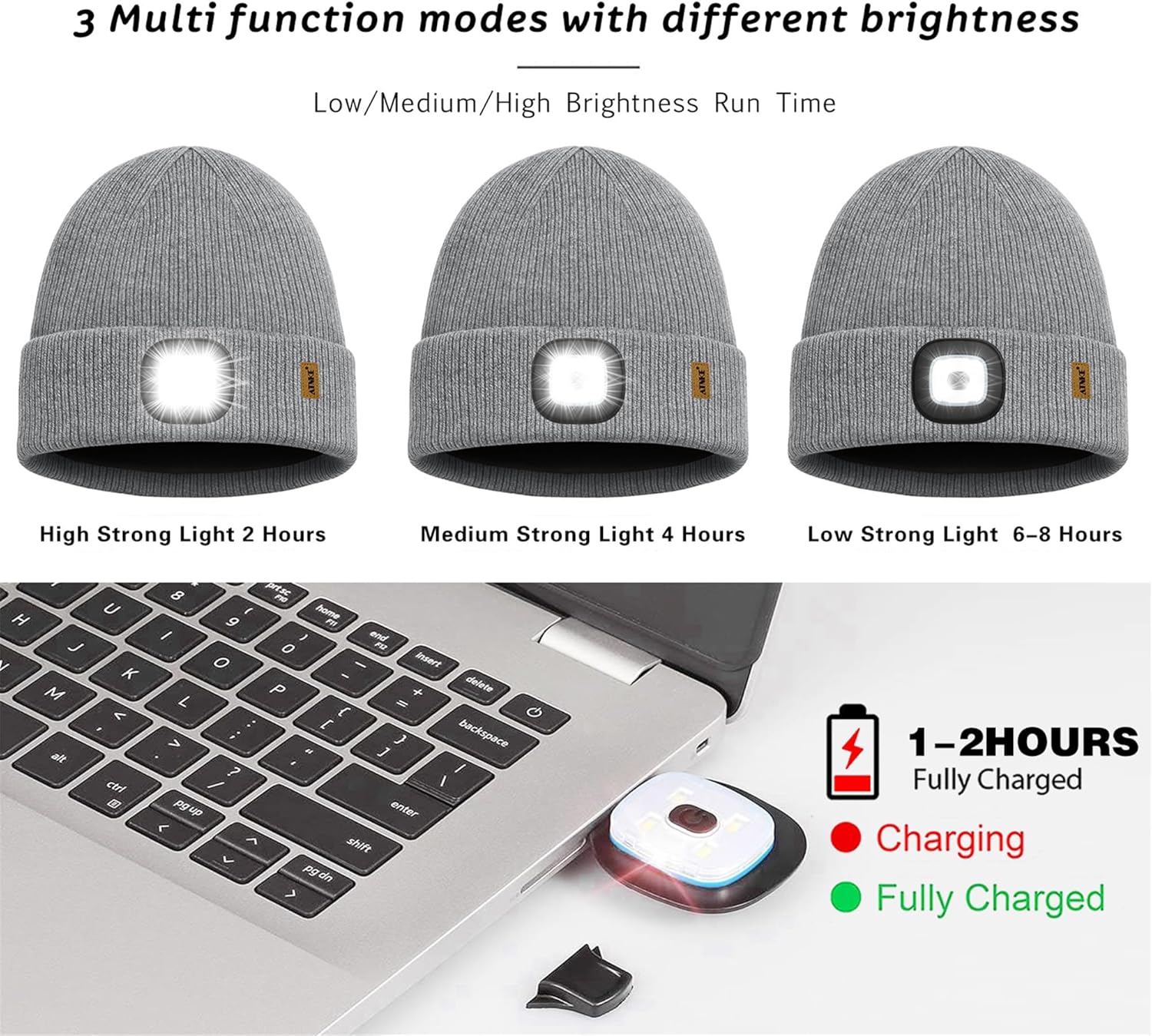 ATNKE LED Lighted Lined Fleece Beanie Hat,USB Rechargeable 4 LED Running Headlamp Cap with Light Gifts for Men and Women - Image 5