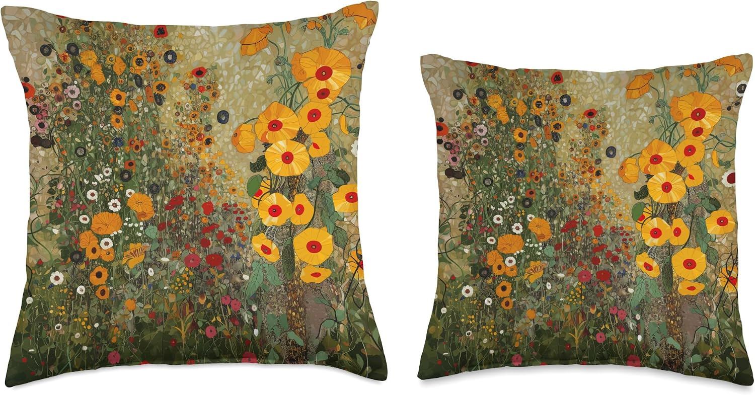 Art Nouveau Flowers, Garden and Floral Nature Art Throw Pillow