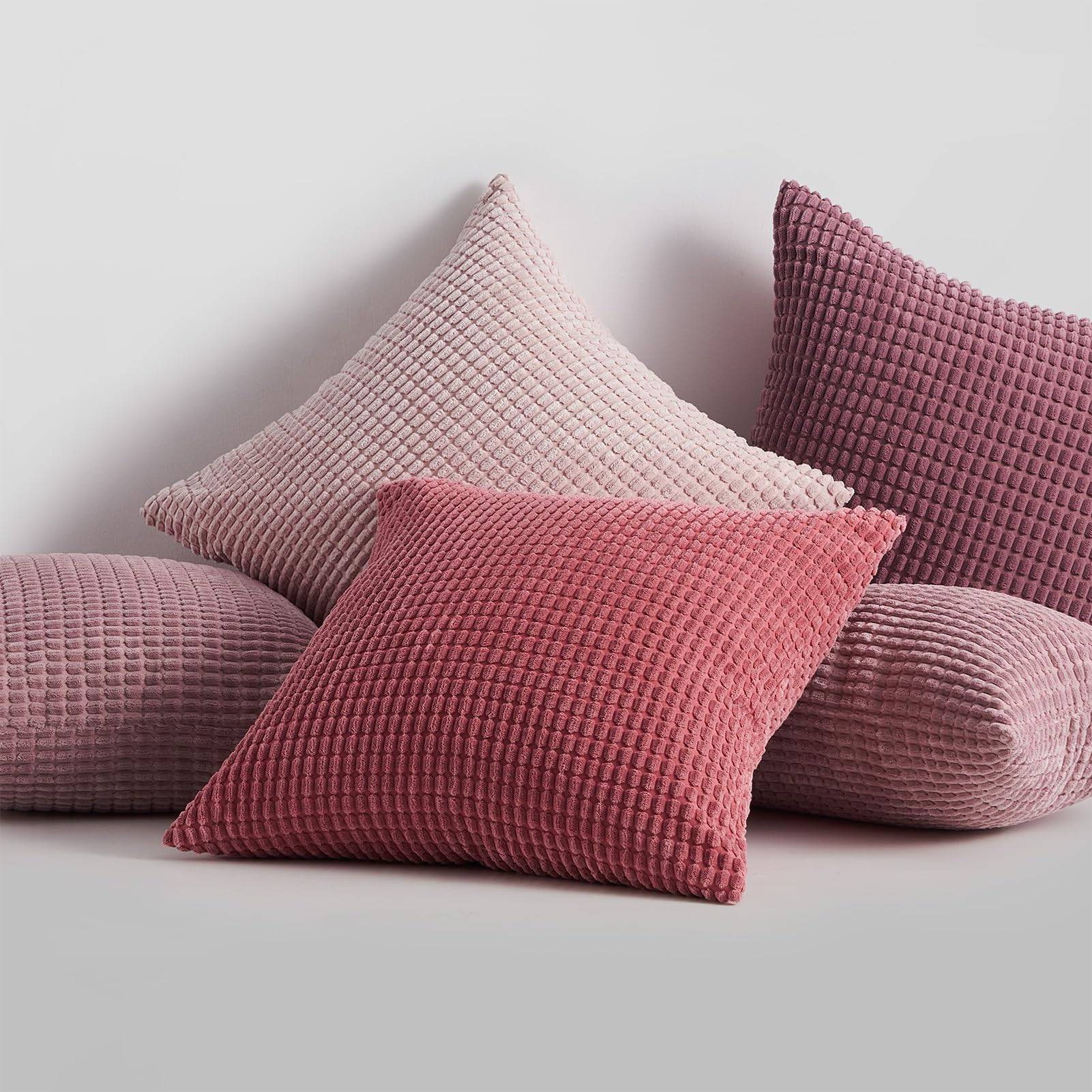 Topfinel Kissenbezug 45x45 Rosa 4er Set Cord körnig Farbverlauf Kissenbezüge Kissenhülle Dekokissenbezug Sofakissen Couchkissen für Sofa Schlafzimmer Wohnzimmer Balkon Kinder flauschig