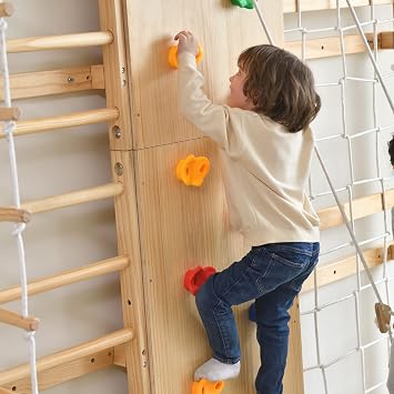 Avenlur Walnut 9-in-1 Swedish Ladder Wall Gym Kids, Indoor Climbing Wall