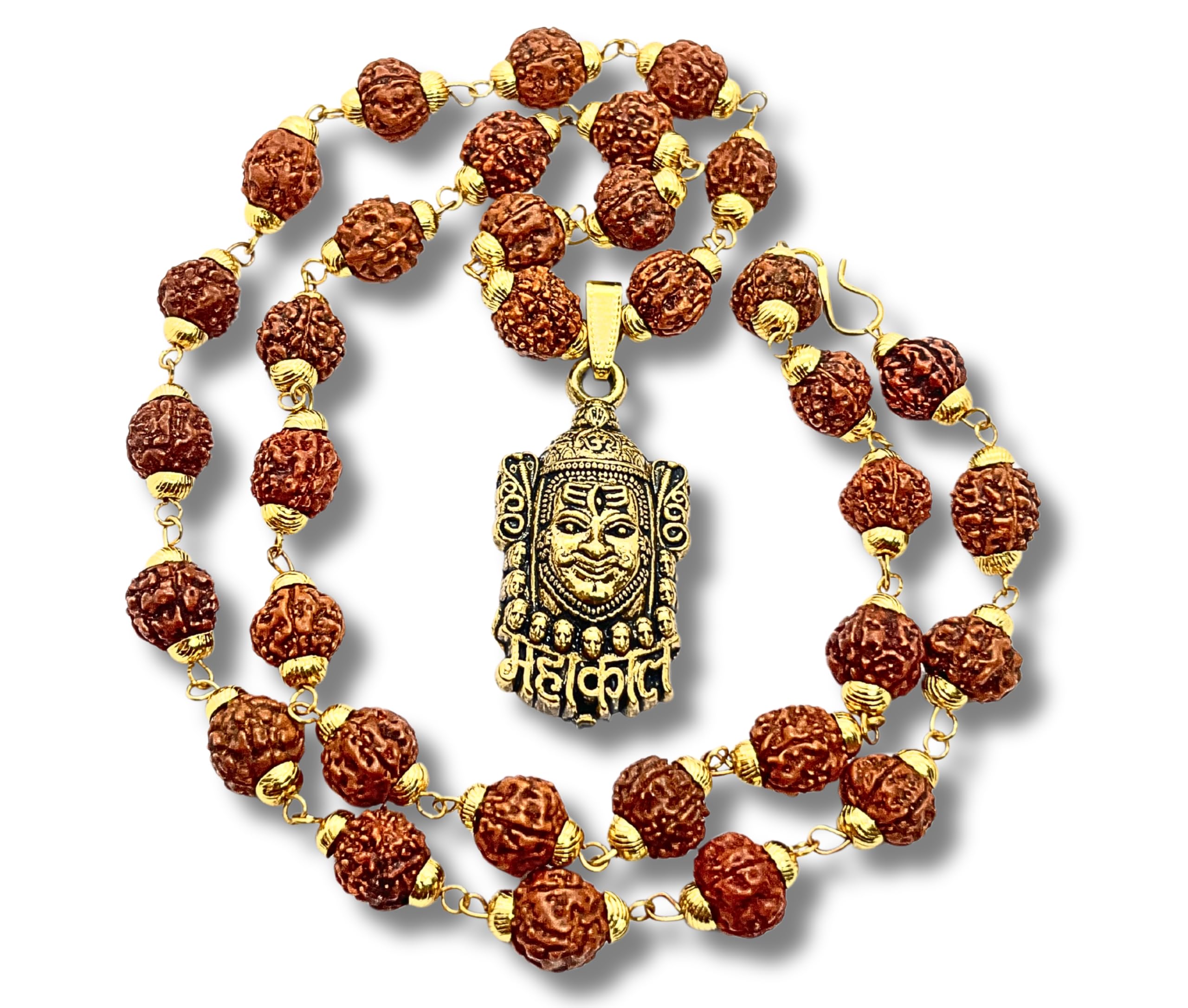 Unisex-Adult Rudraksha Mala Mahakaal Pendent | Pure Gold Plated Pendent And Mala Beads Rudraksh | Mahakaal Ujjain Shiv Pendant Combo Set, 24 Inch-image-16