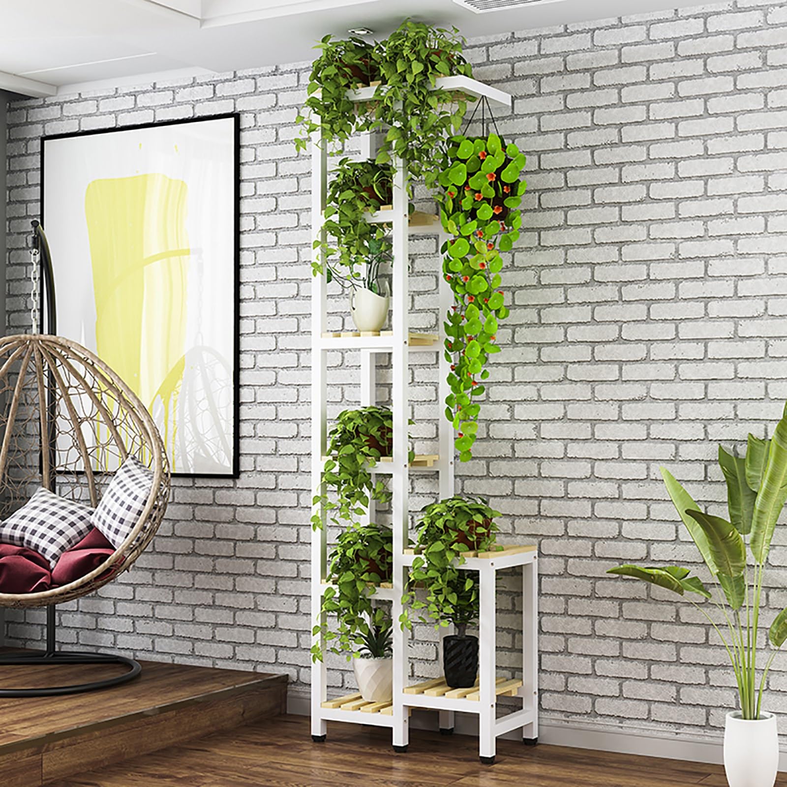 YUANCHUTOP 6-Tier Metal Plant Stand - Tall Corner Flower Holder for Indoor Use, Elegant White Design, Multi-Purpose Display Rack for Home & Office Décor, Space-Saving Plant Organizer