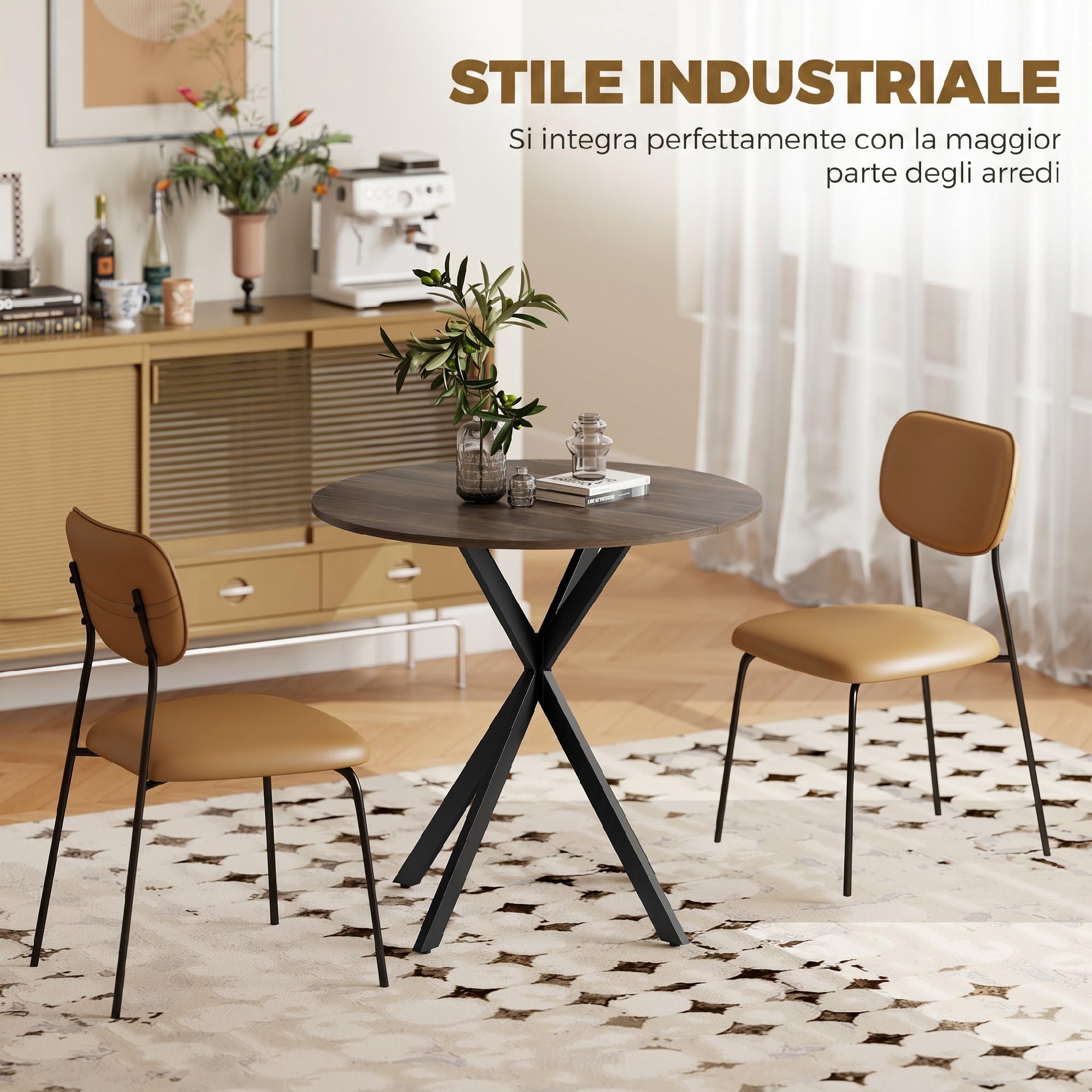 HOMCOM Tavolo da Pranzo Rotondo Ø80 cm Tavolo da Cucina per 2-4 Marrone