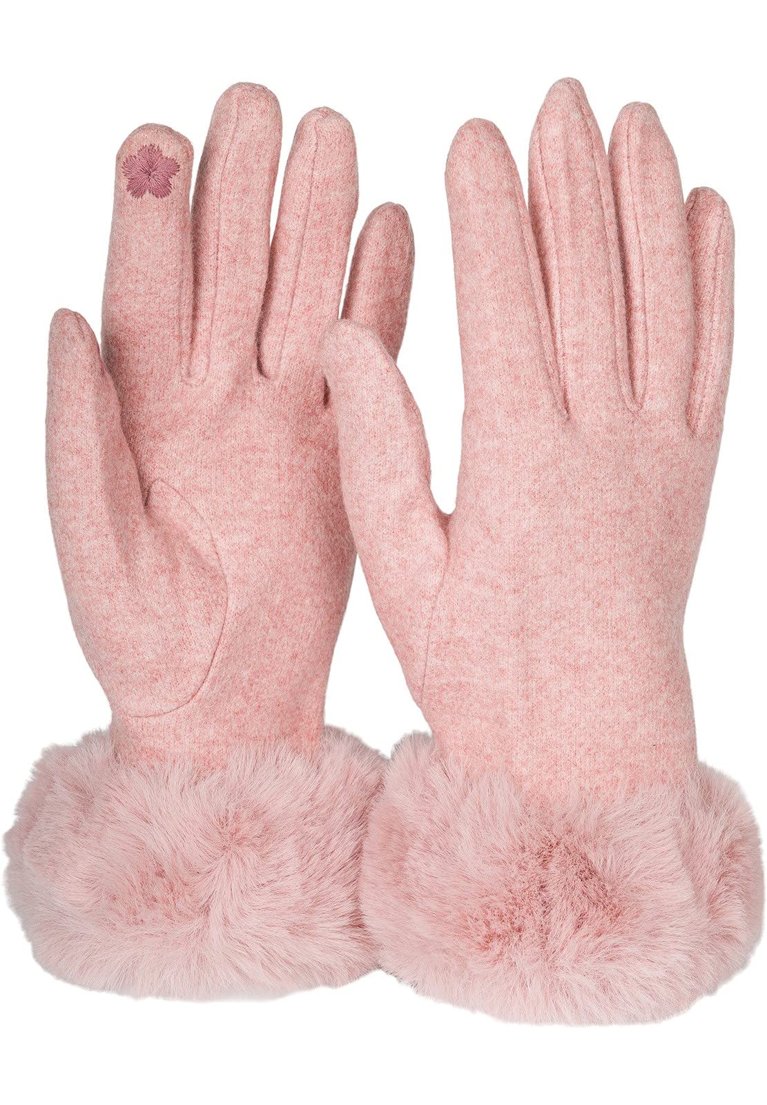 Stylebreaker Women's Rose Touch Screen Gloves Unicoloured With Faux Fur Trim, Warm Finger Gloves, Winter 09010038, Colour: