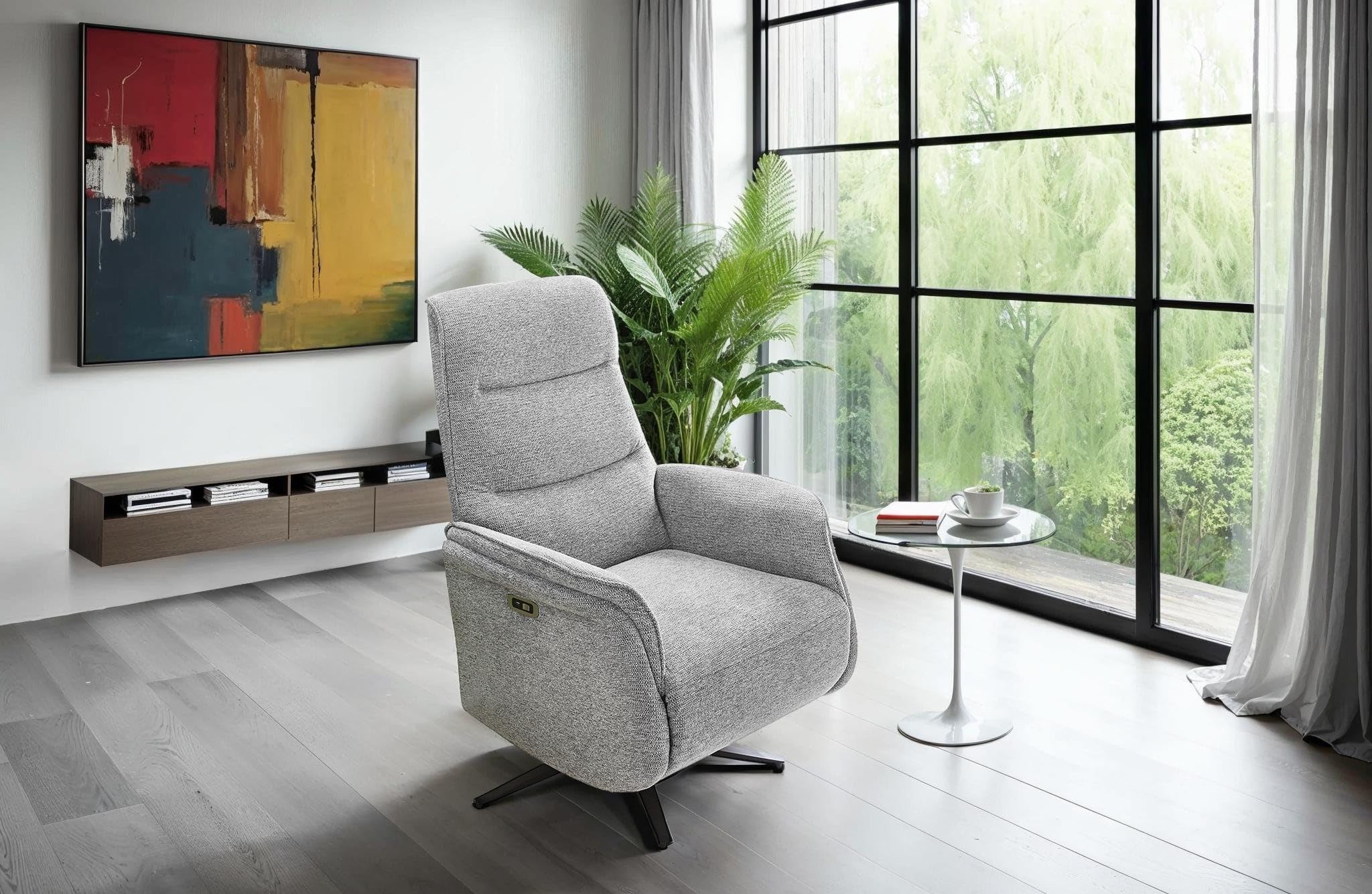 luma-Home 15600/ TV-Relaxsessel, Heizung im Rücken, Massagefunktion, Grau | B74/H108/T89 cm, zweimotorische Verstellung, elektrische Relaxfunktion, Federkern und Wellenunterfederung, Chenille-Bezug
