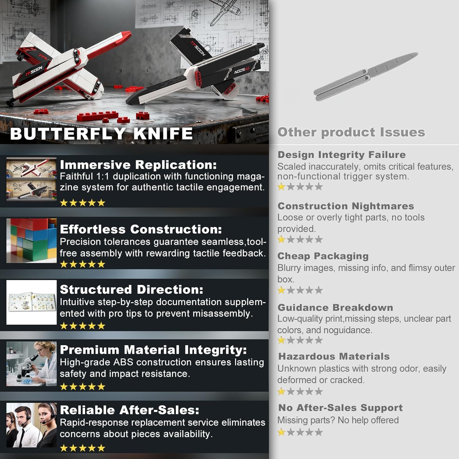 Sosuy 2 Pack Butterfly Knife Building Blocks Toys Sets for Adults Boys Age 8+, 1:1 DIY Foldable Model Army Toys for Kids, Birthday Gifts for Teen Men, Bricks Collection for Military Fan 196pcs